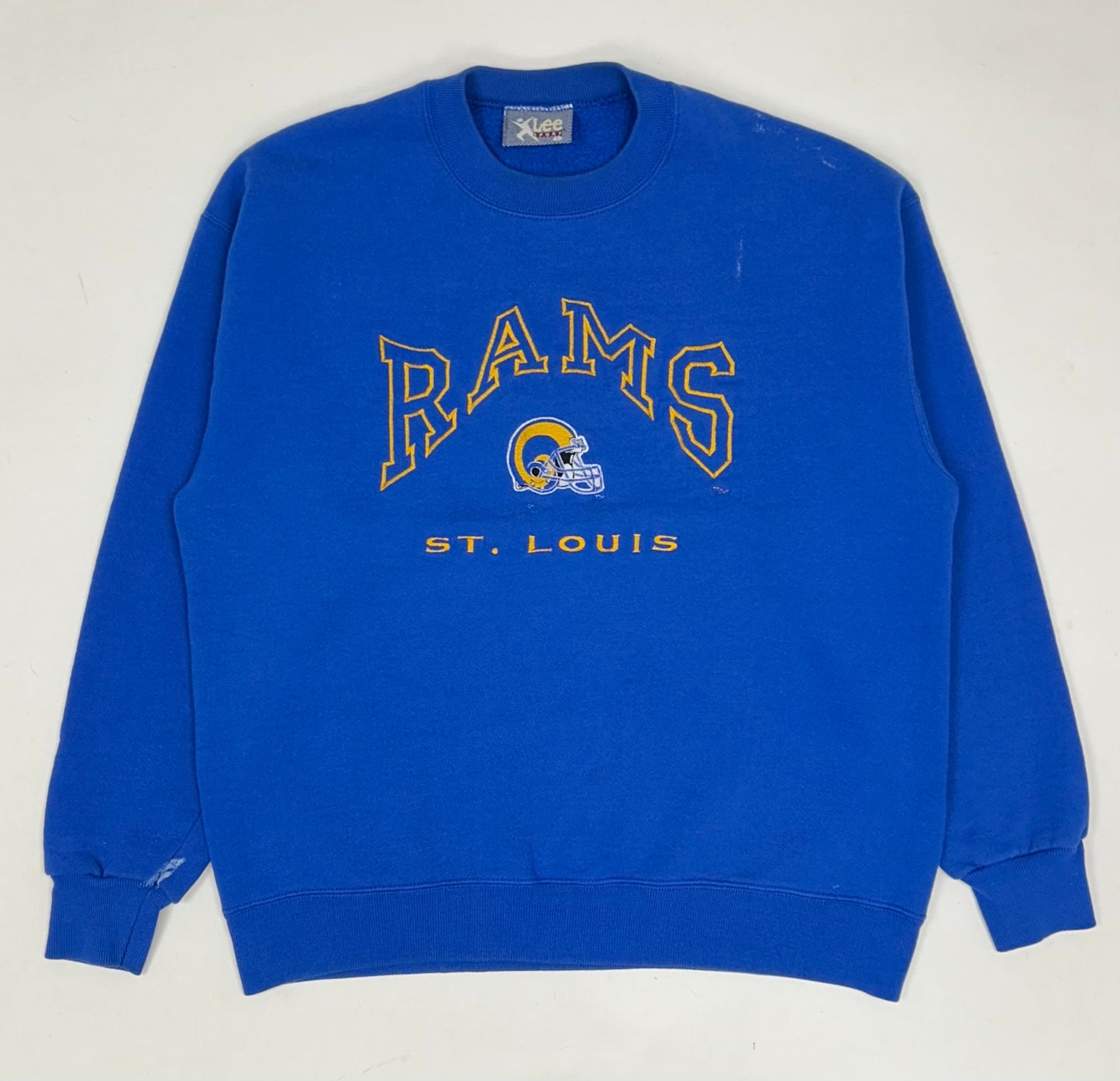 Vintage Lee St. Louis Rams NFL Crewneck Has Paint & Marks As Is Large/Medium 24.5x27.75 Inches