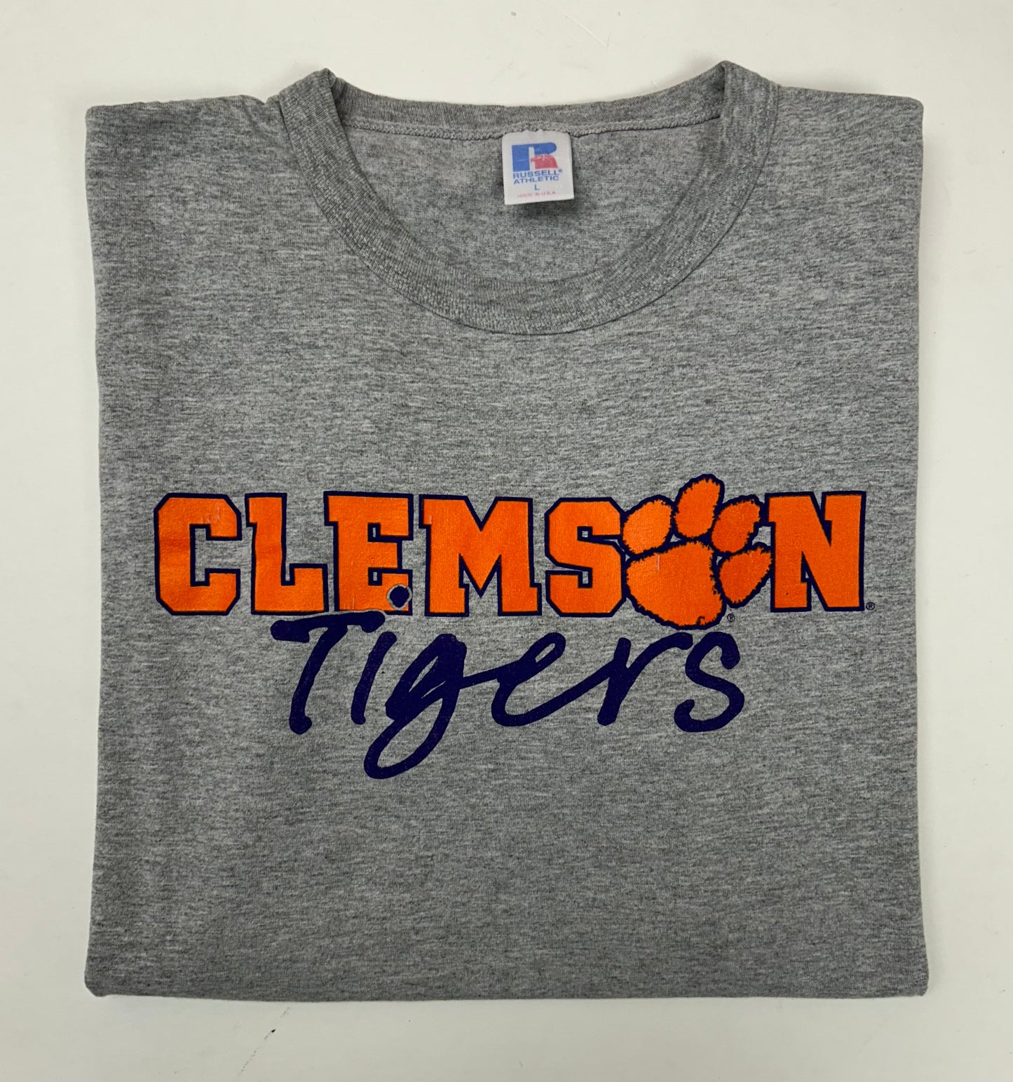Vintage 90s Clemson Tigers College Russell Athletic USA Tee Large 22.25x29.25 Inches As Is