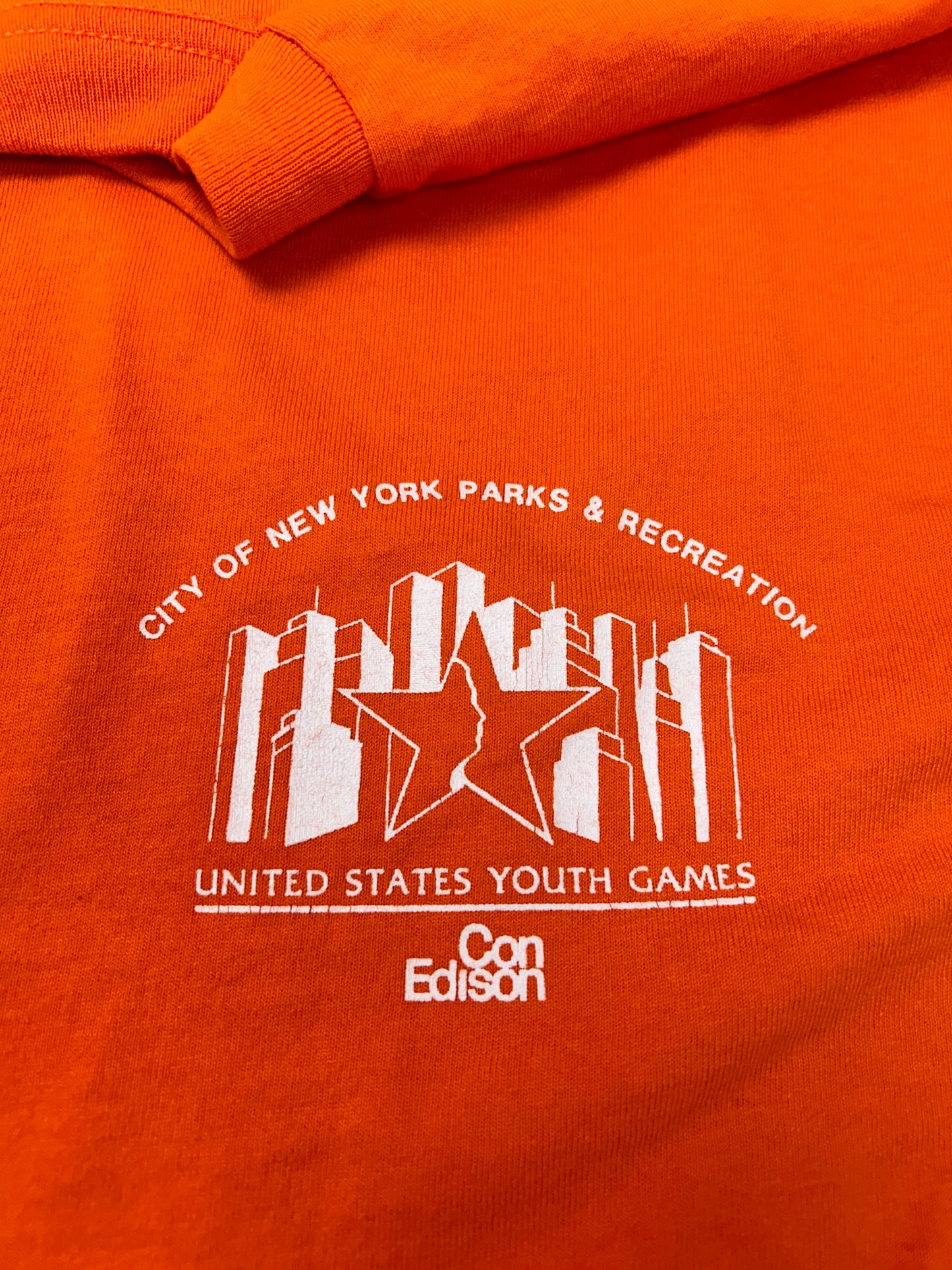 Vintage 90s City Of New York Parks & Recreation United States Youth Games Tee 2XL 25.5x30.25 Inches Orange