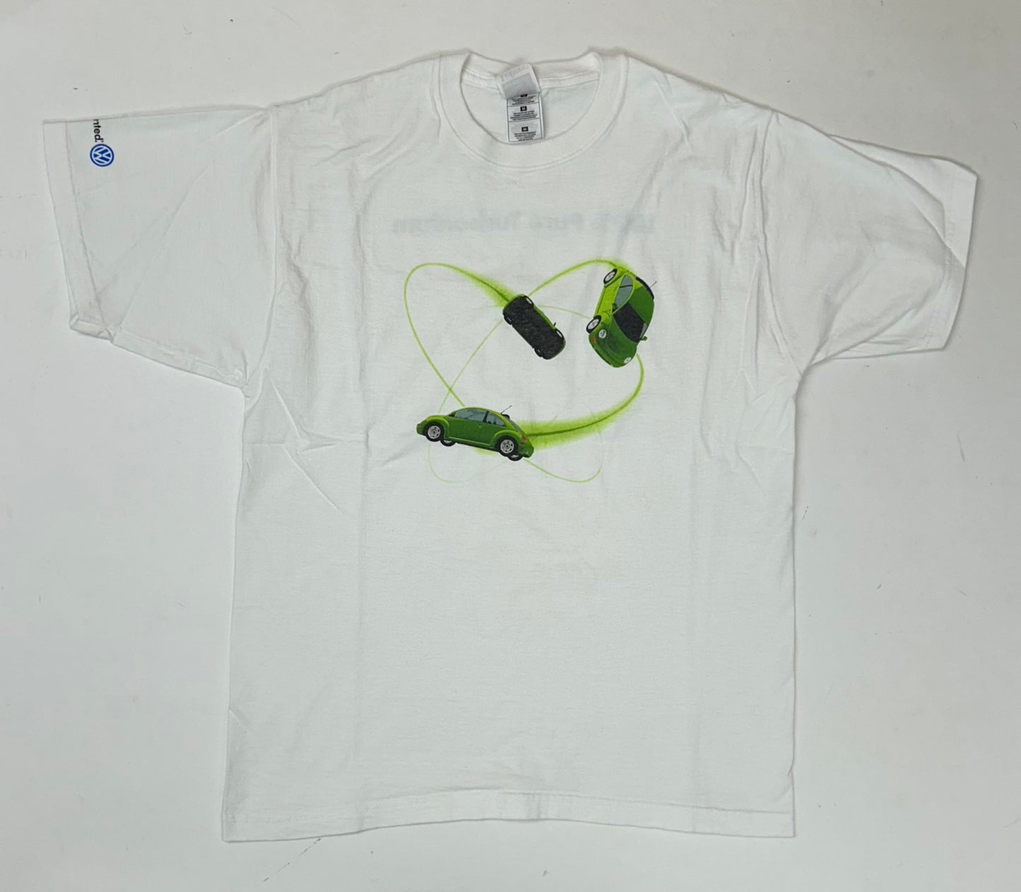 Vintage Volkswagen Beatle 100% Pure Turbonium Car Promo Tee Medium 19.75x27.5 Inches White