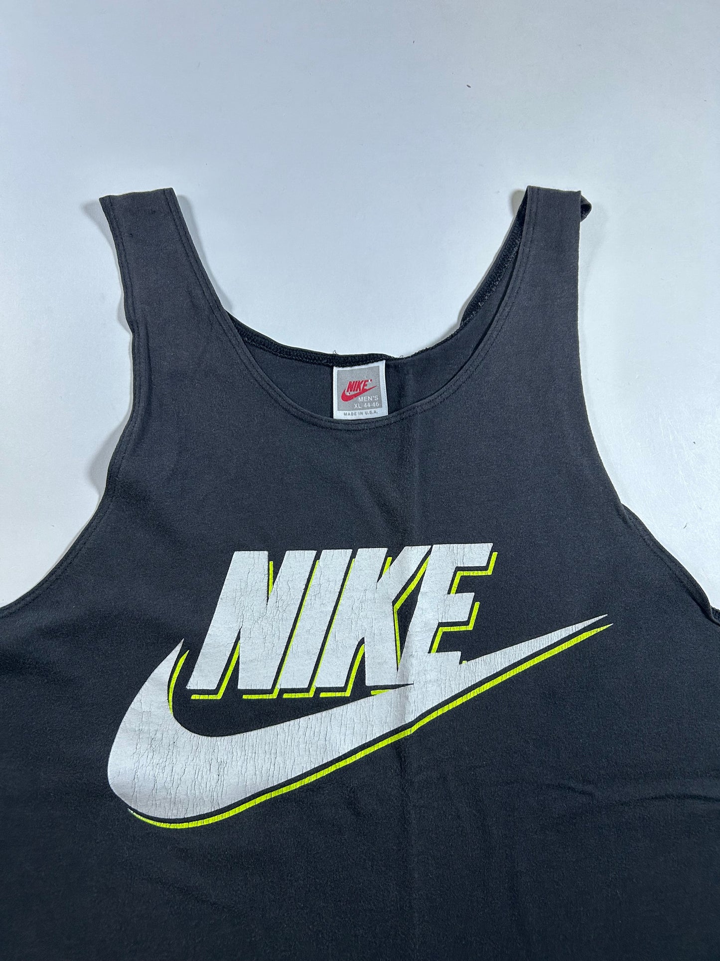 Vintage Nike Big Graphic Logo Spell Out Swoosh Size XL 22.5x28.75 Inches Beach Tank Top Gray Tag 80s 90s