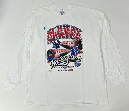 Vintage Logo Athletic 2000 MLB Subway Series World Series New York Yankees Vs New York Mets Long Sleeve Tee XL 25.5x32.25 Inches Brand New