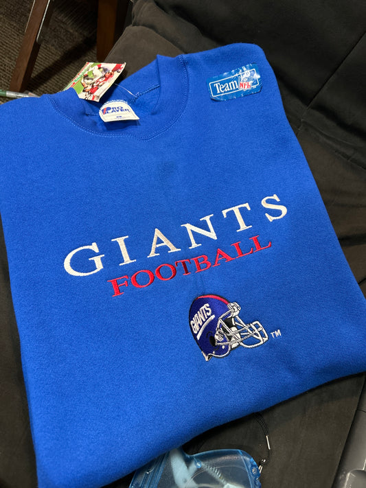 Vintage Pro Player New York Giants NFL Embroidered Logo Crewneck Sweatshirt Brand New XL Blue
