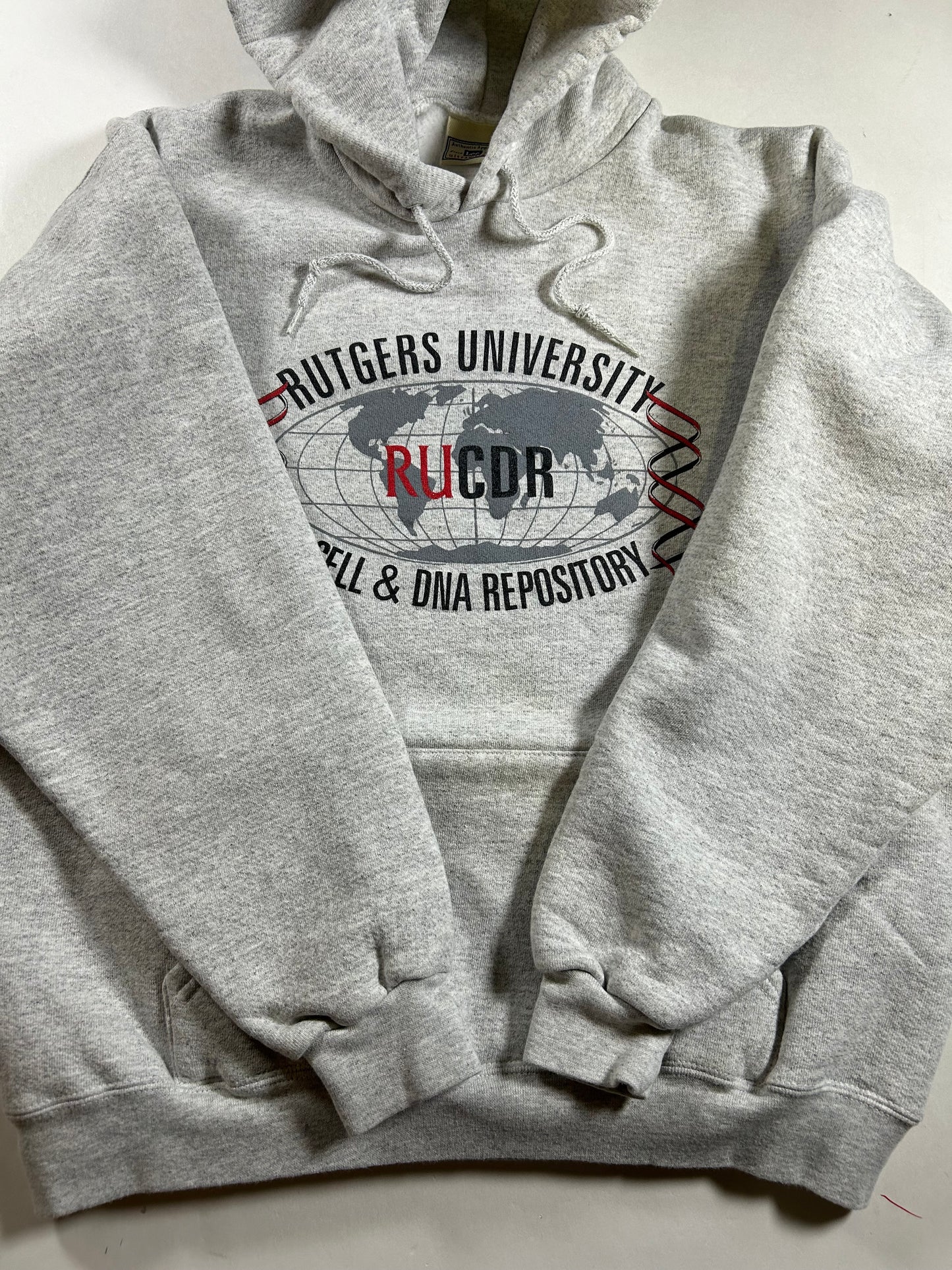 Vintage Rutgers University Cell & DNA Repository College Hooded Sweatshirt Medium/Large Fit 23.5x25.25 Inches Gray