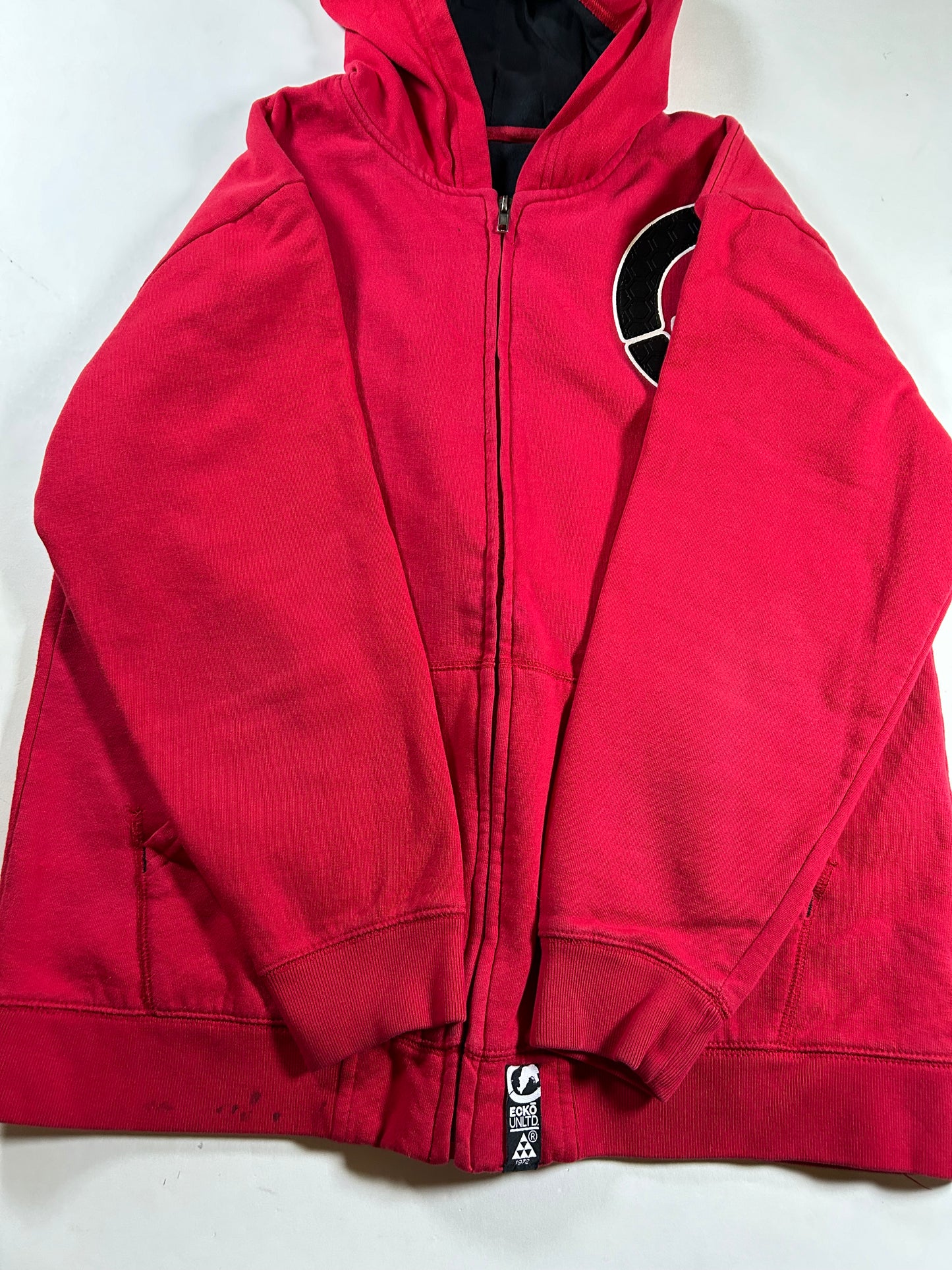 Vintage Eckō Unltd. Raw & Uncut Zip Hooded Sweatshirt Medium 22.75x27.5 Inches Red As Is