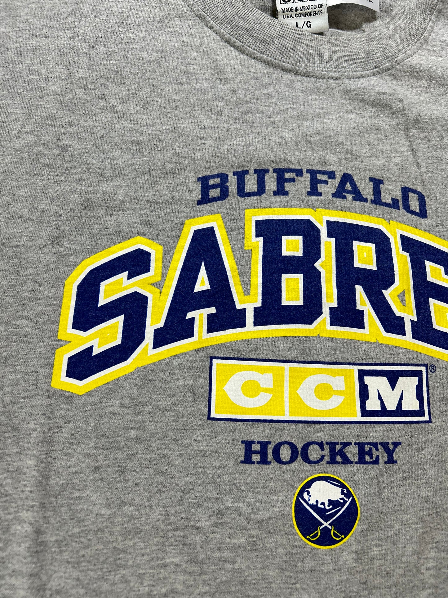 Vintage 2000s CCM Hockey Buffalo Sabres NHL Tee Large 22.75x27.75 Inches Has Flaws On Sleeve As Is
