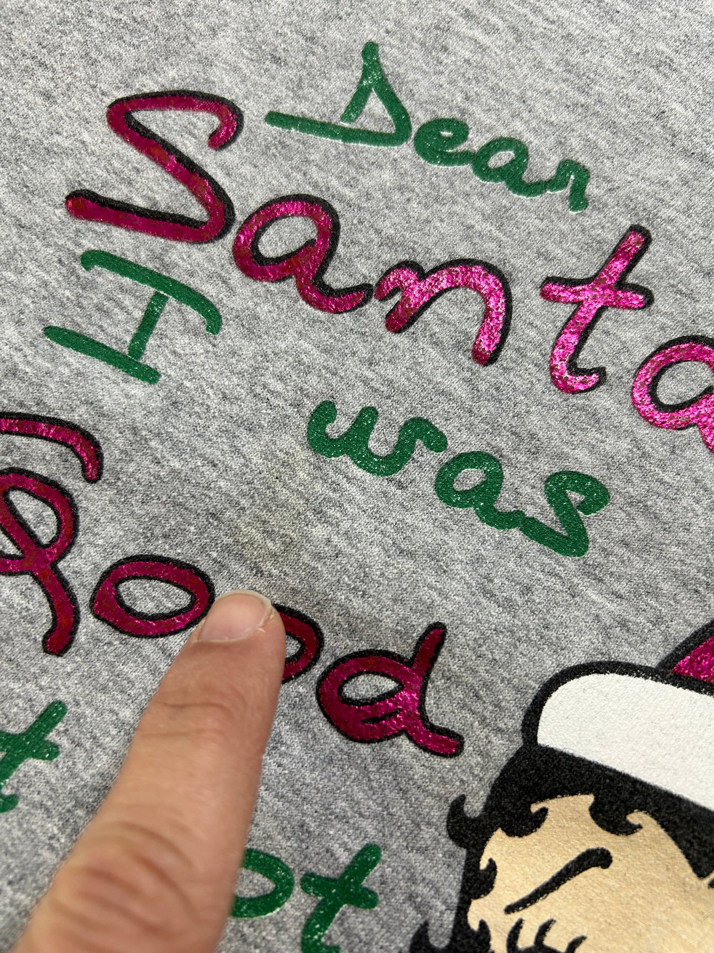 Vintage 2004 Betty Boop Dear Santa Christmas Holiday Crewneck Sweatshirt Large/Medium Fit 23.25x27.25 Inches As Is