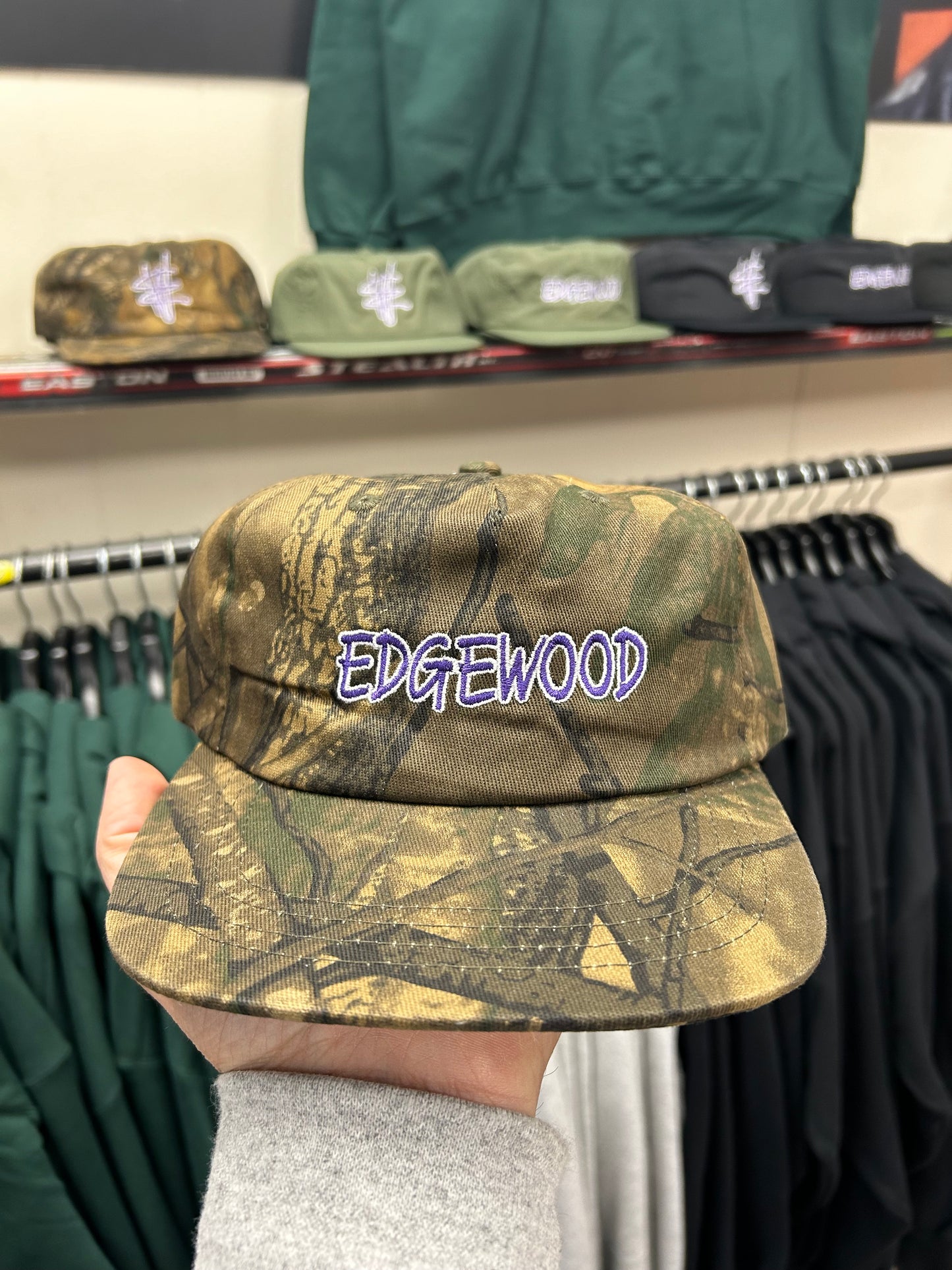 Edgewood NJ Team Spell Out Logo 5 Panel Cotton Adjustable SnapBack Hat Vintage Camo
