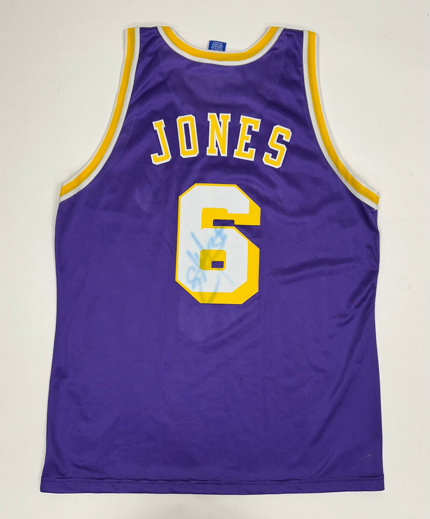 Vintage 90s Champion Los Angeles Lakers NBA Eddie Jones #6 Jersey Purple Size 44 Large 22.76x32.25 Inches