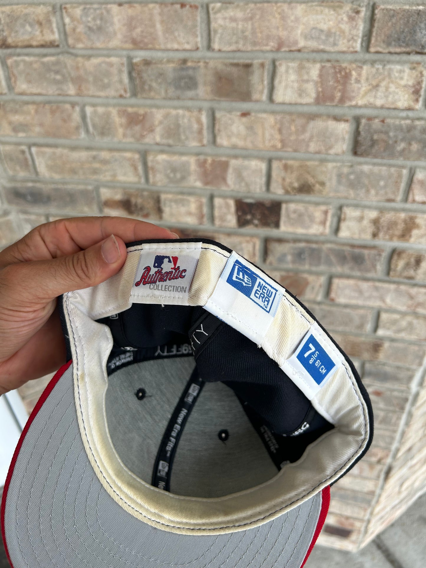 2000s Atlanta Braves MLB New Era 59Fifty Fitted Hat Made USA 100% Wool Sz 7 5/8” 61 CM Has Band Wear As Is
