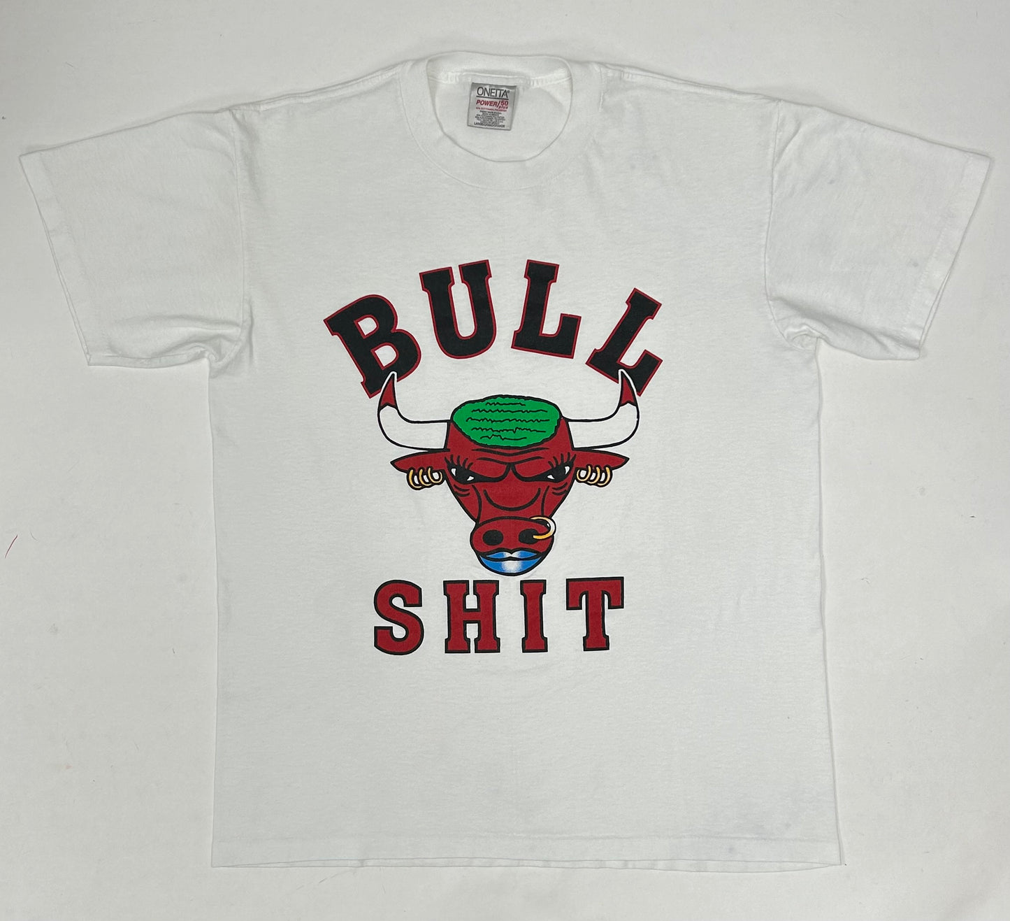 Vintage Chicago Bulls Dennis Rodman Green Hair Bull Bull Sh*t Graphic Tee Large 21.5x28.25 Inches