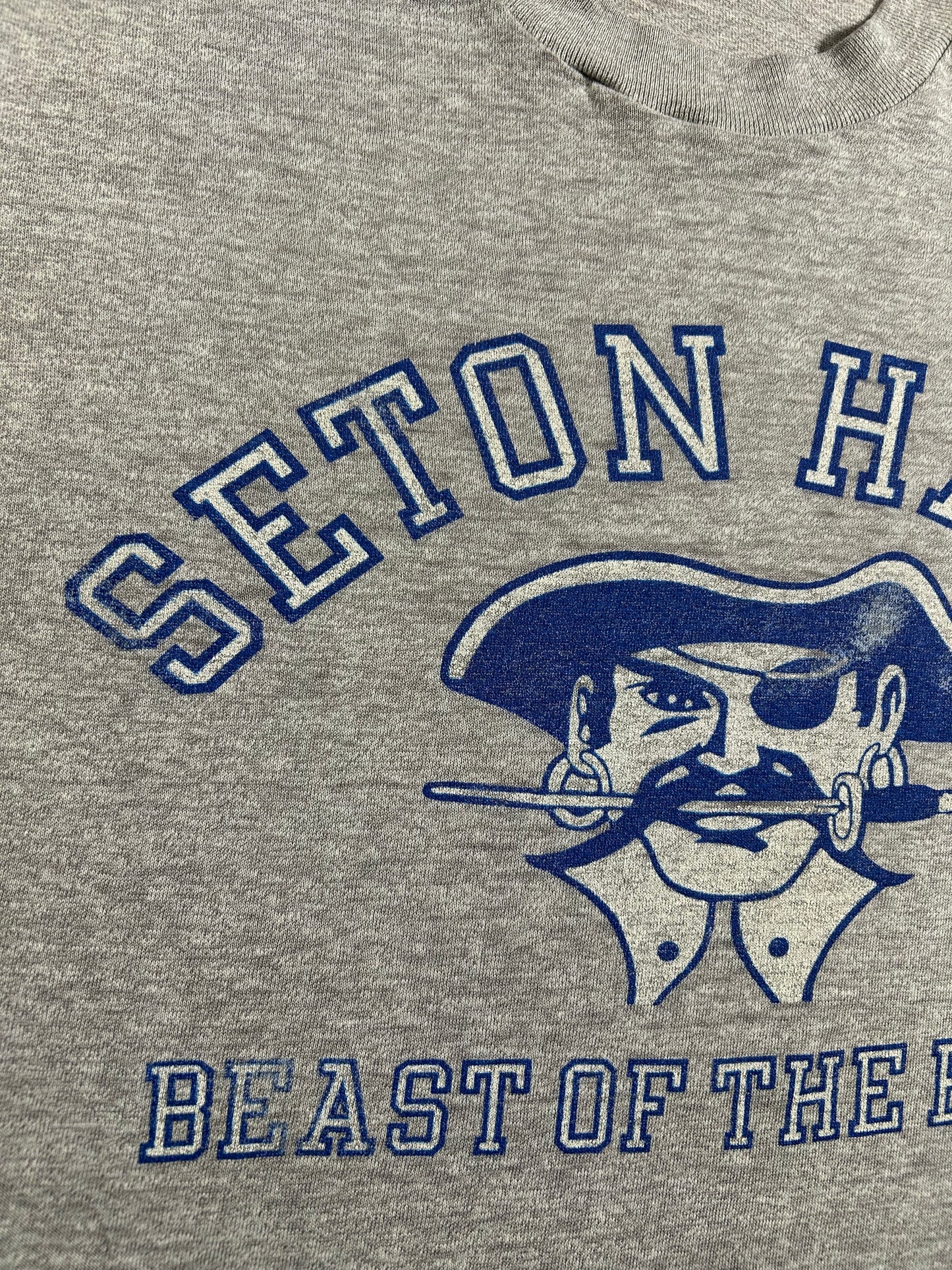 Vintage Seton Hall Pirates Beast Of The East NCAA College Tee Thin M/S 19.25x25 Inches Screen Stars Tag