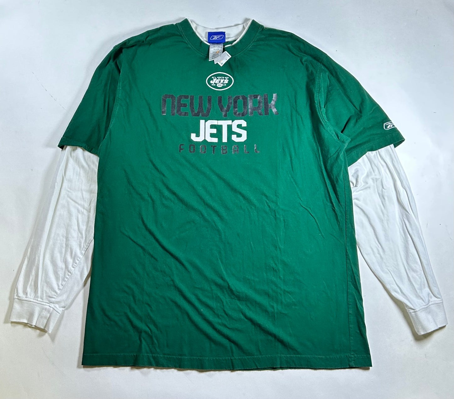 Vintage Reebok NFL New York Jets Long Sleeve Tee Y2K Style New With Mark 2XL 25.25x32.5 Inches