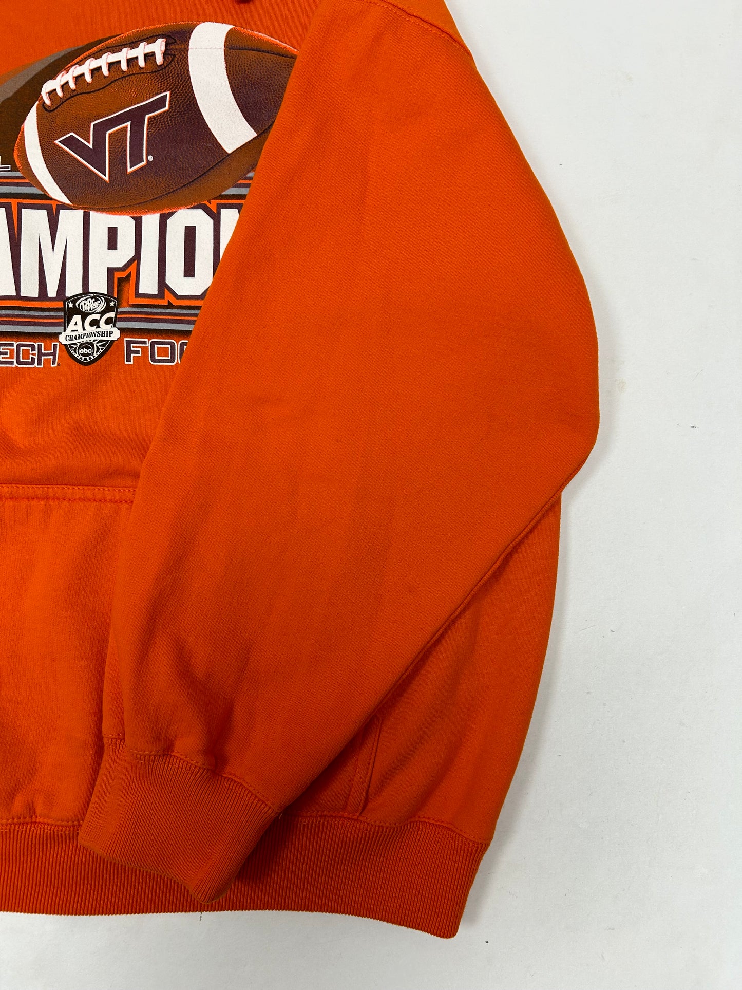 2007 Virginia Tech ACC Football Champions Hooded Sweatshirt Orange Medium 23.75x27 Inches
