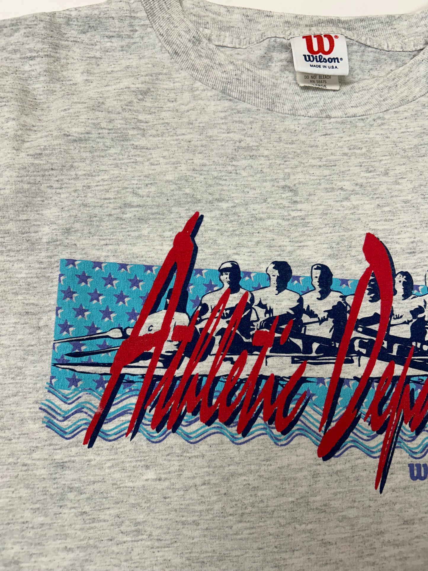 Vintage 90s Wilson Athletic Department Rowing Crew Tee Size 21x30.25 Inches Tagged Large USA