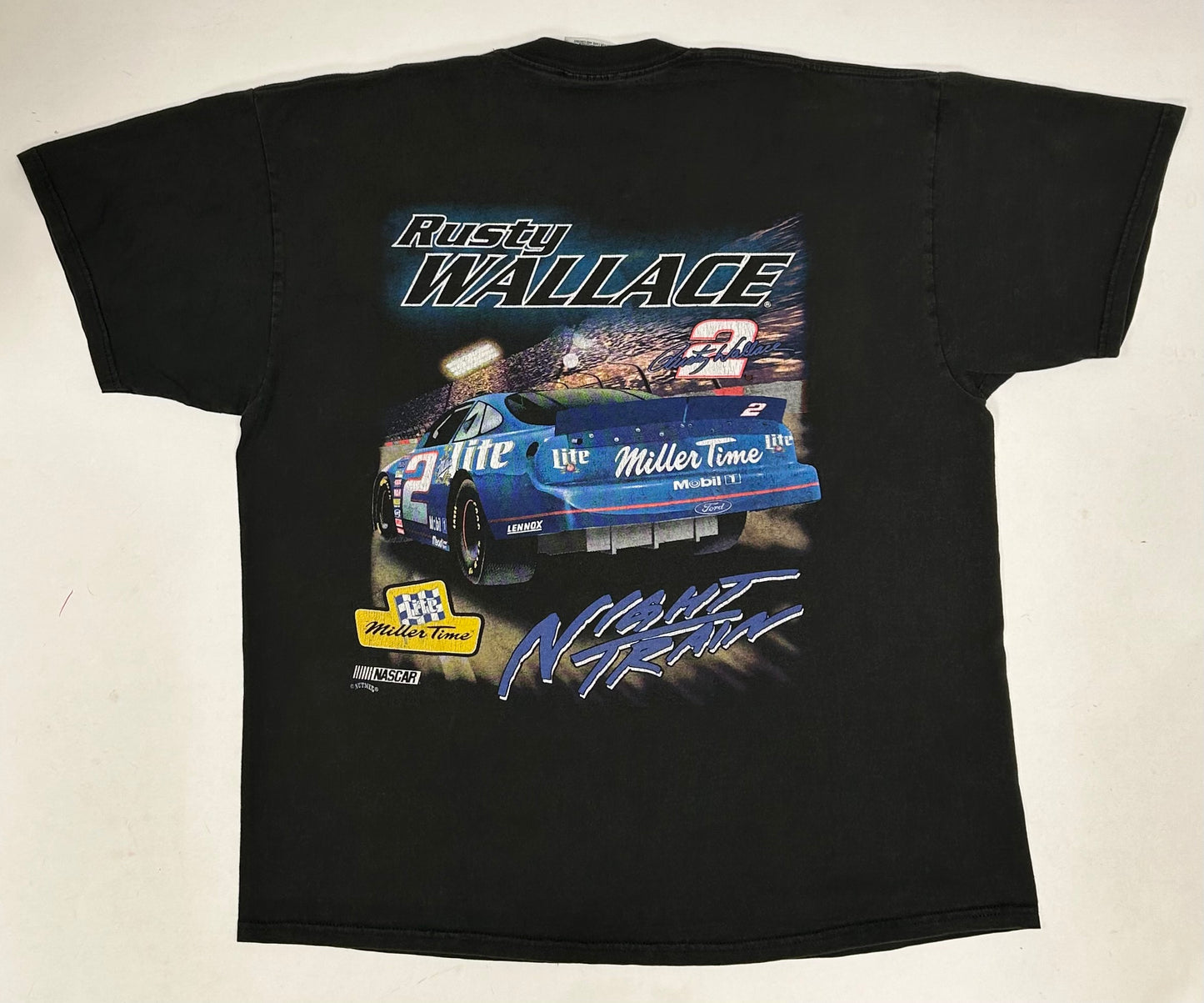 Vintage NASCAR Rusty Wallace #2 Miller Lite Night Train T-Shirt Chase Nutmeg XL 24.5x29.5 Inches