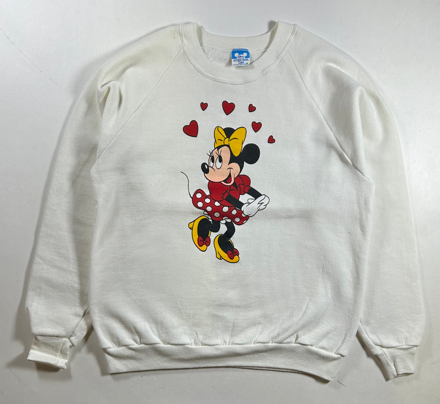 Vintage Disney Minnie Mouse Heart Crewneck Sweatshirt Valentines Day 80s/90s Medium/Small Fit 21.5x26 Inches As Is
