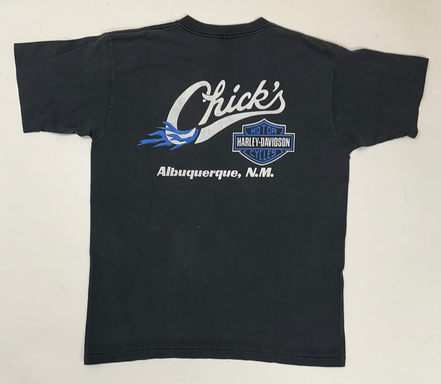 Vintage 90s Harley Davidson Motorcycles Chick’s Albuquerque, N.M. American Legend Tee Large 22.25x28.75 Inches