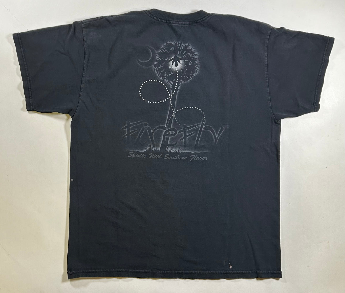 Vintage Firefly Moonshine Light It Up! Spirits Southern Flavor Tee Large 21.5x27.25 Inches As Is