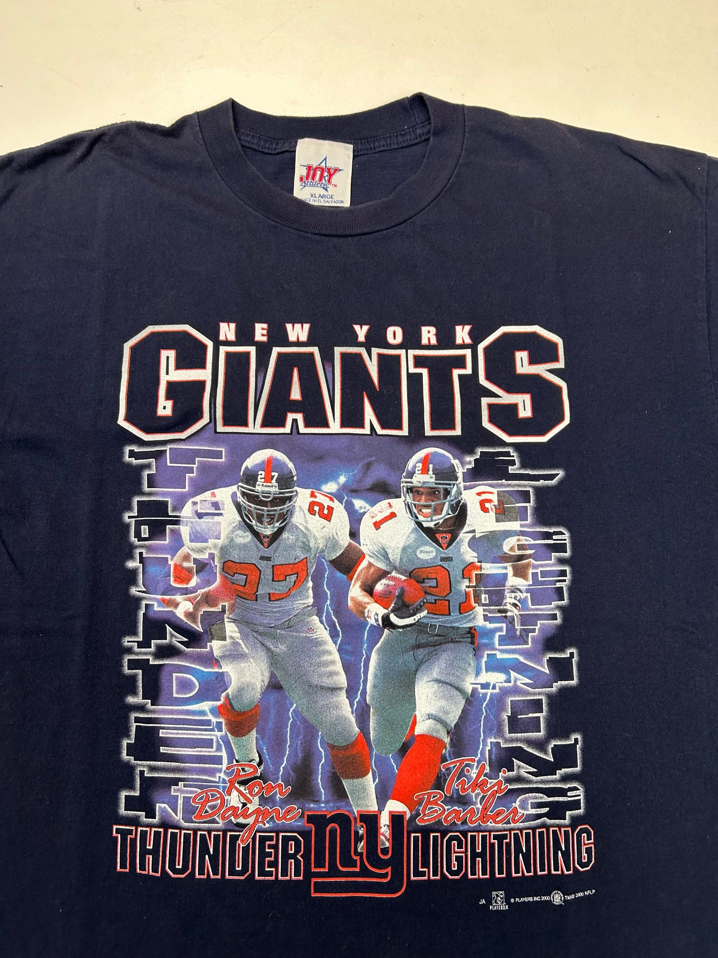 Vintage Joy Athletics 2000 New York Giants Thunder & Lighting Tiki Barber Ron Dayne NFL Tee XL
