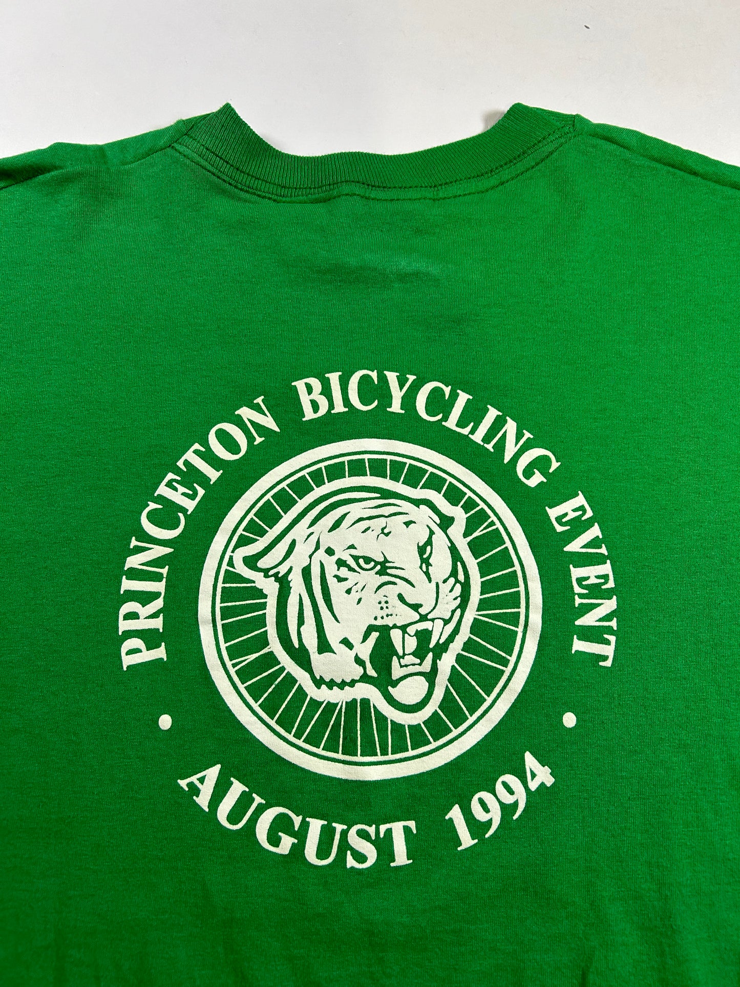 Vintage Princeton Free Wheelers Princeton University Bicycling Event Tee Large 21.5x27.75 Inches Green