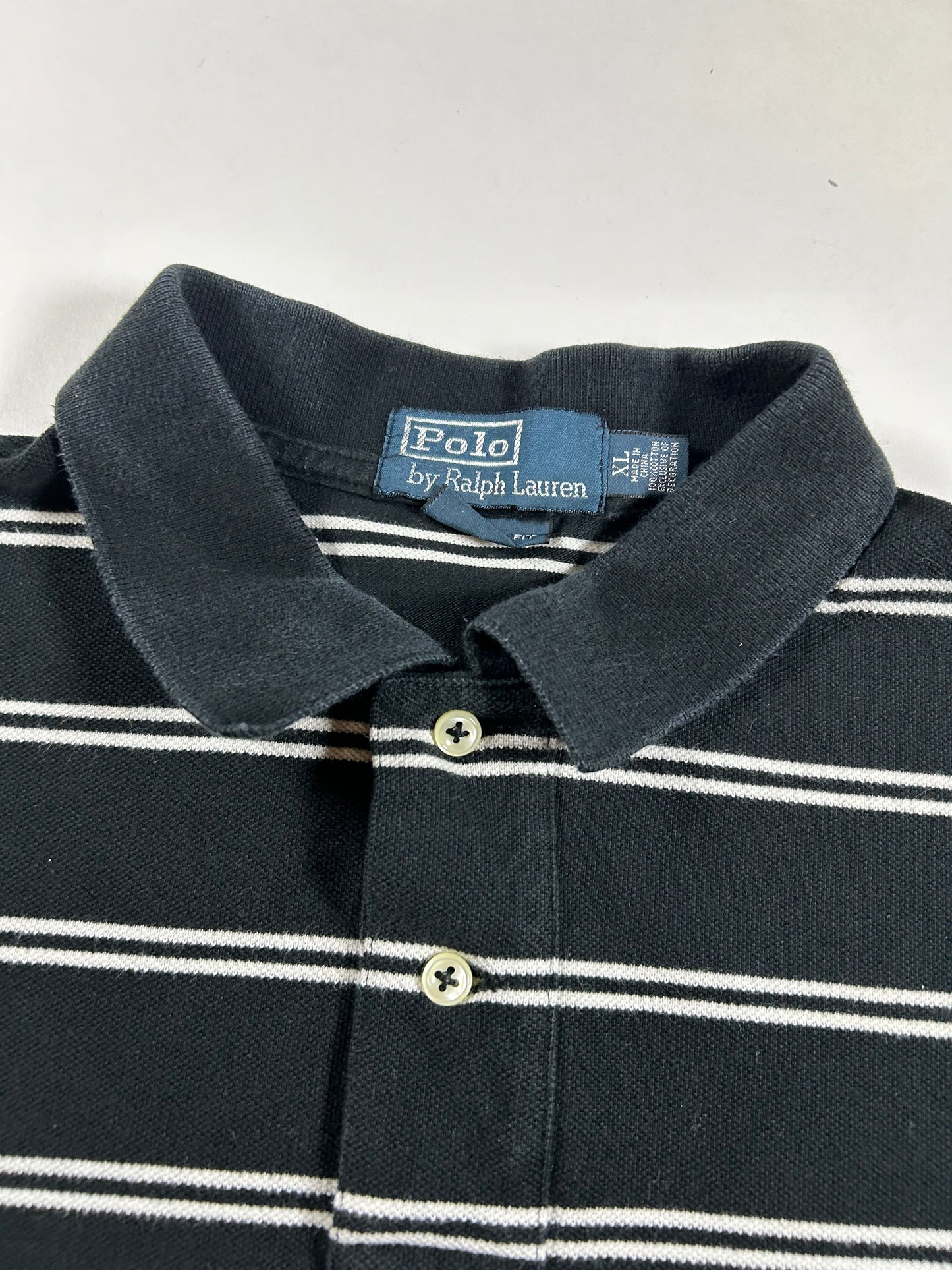 Polo Ralph Lauren Polo Shirt White Pony Logo Black White Striped 23.5x27.5/29.25 Inches