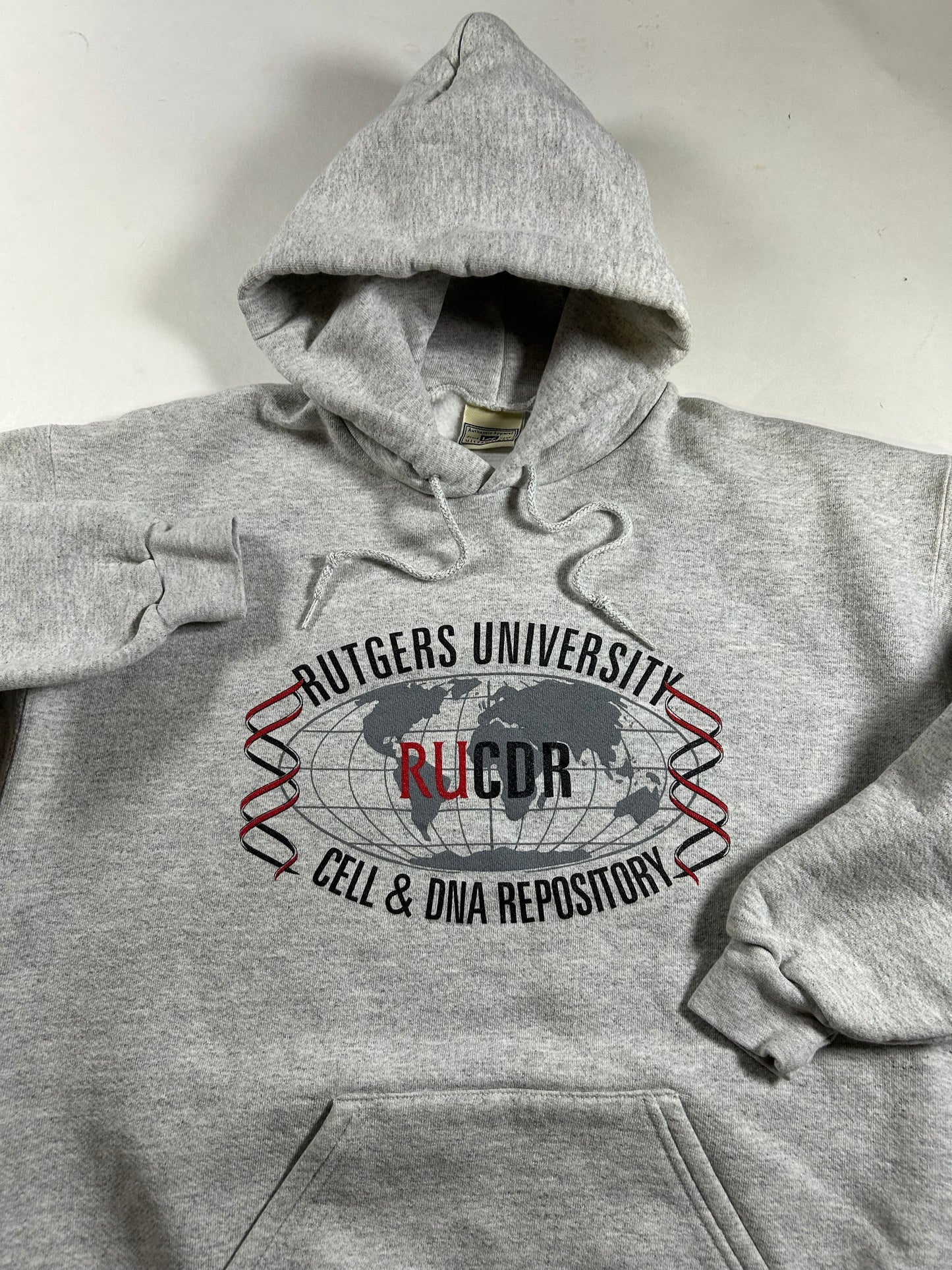 Vintage Rutgers University Cell & DNA Repository College Hooded Sweatshirt Medium/Large Fit 23.5x25.25 Inches Gray