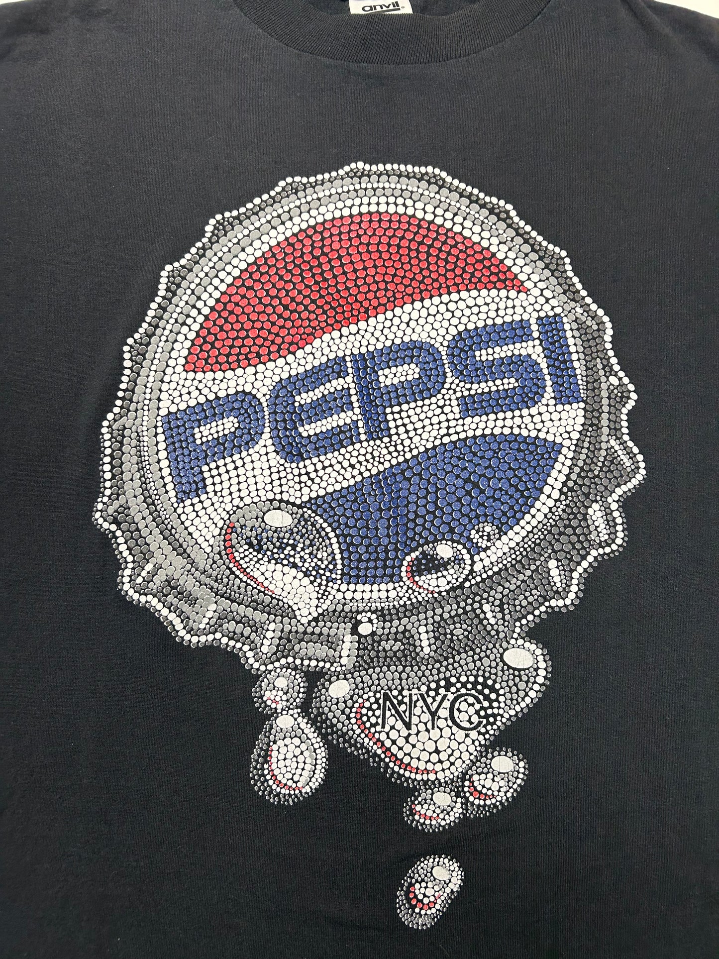 Vintage 90s Pepsi NYC Soda Cap Tee Thin Great Wear & Fading Boxy Large 23.25x26.75 Inches