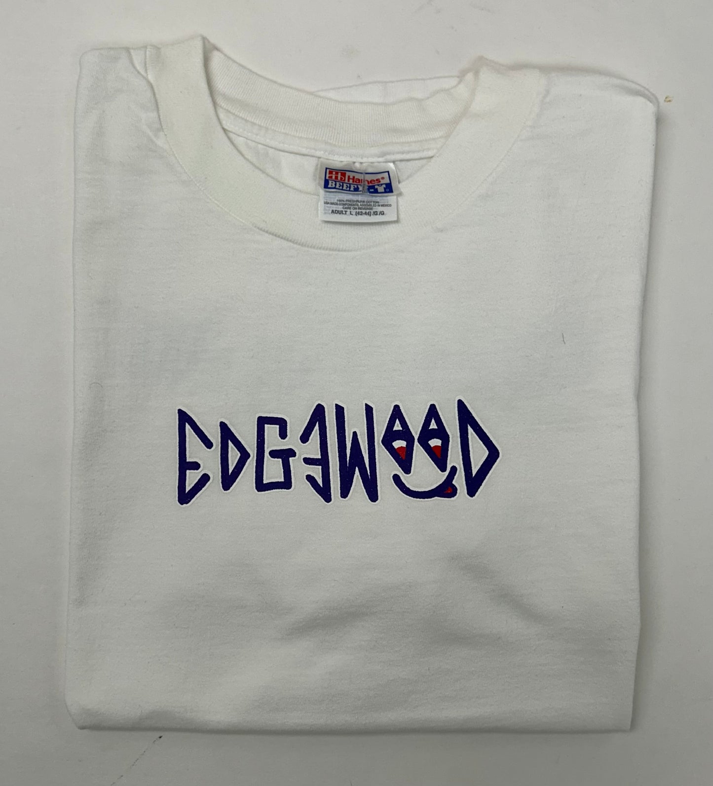 Edgewood NJ first edition “Deeper Than The Roots.” Tee Hanes Beefy-T USA/Mexico 100% Cotton White