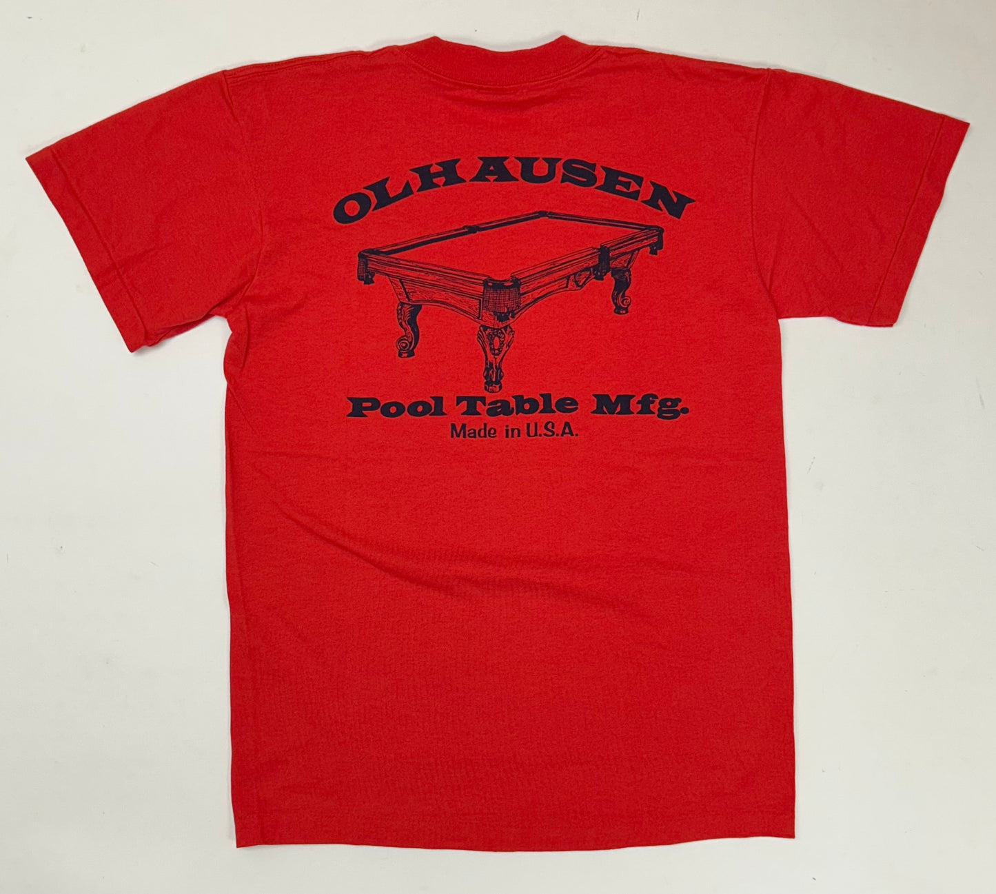 Vintage Olhausen Pool Table Mfg Billiards Brand Shirt Made In USA Red Medium 19x27 Inches