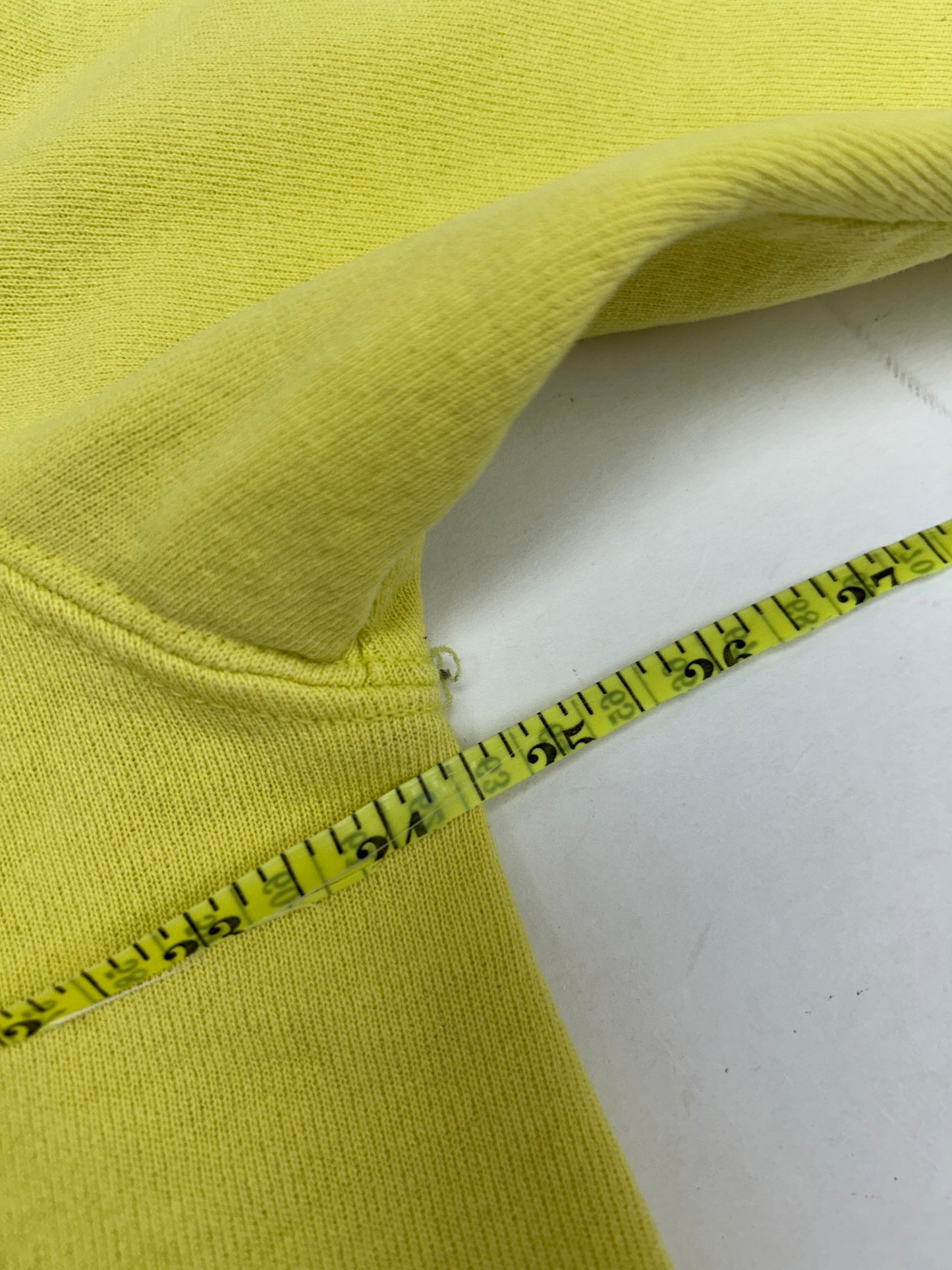 Vintage Champion Chest Script Logo Crewneck Sweatshirt Worn In Well Yellow USA Boxy Fit M/L 24.5x25 Inches As Is