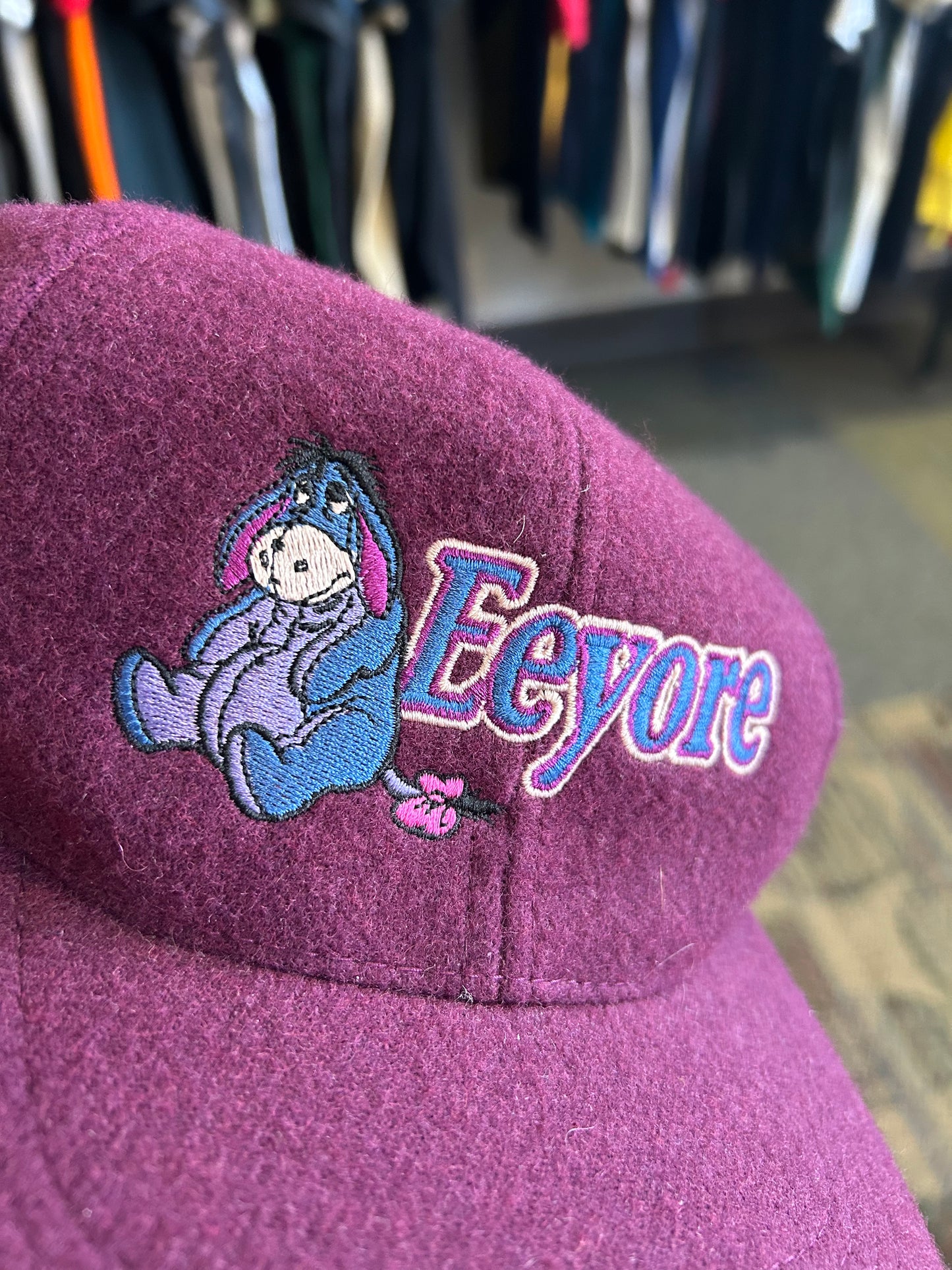 Vintage Eeyore Strapback Hat Disney Store 90's Cap Felt Wool Adult Adjustable