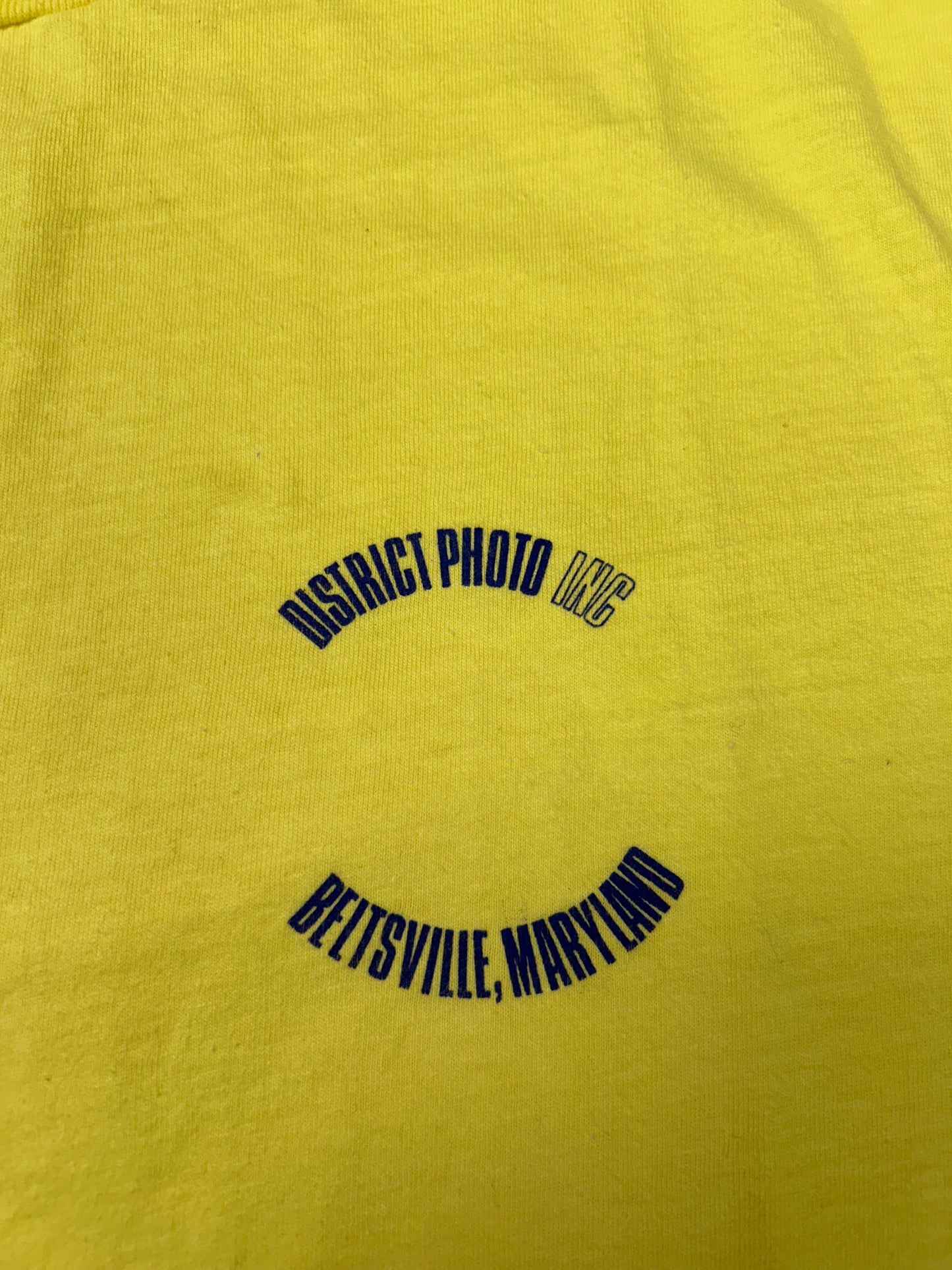Vintage District Photo Inc Beltsville, Maryland Promo Tee 80s Hanes Beefy T Medium Fit 19.5x27.5 Inches Yellow As Is