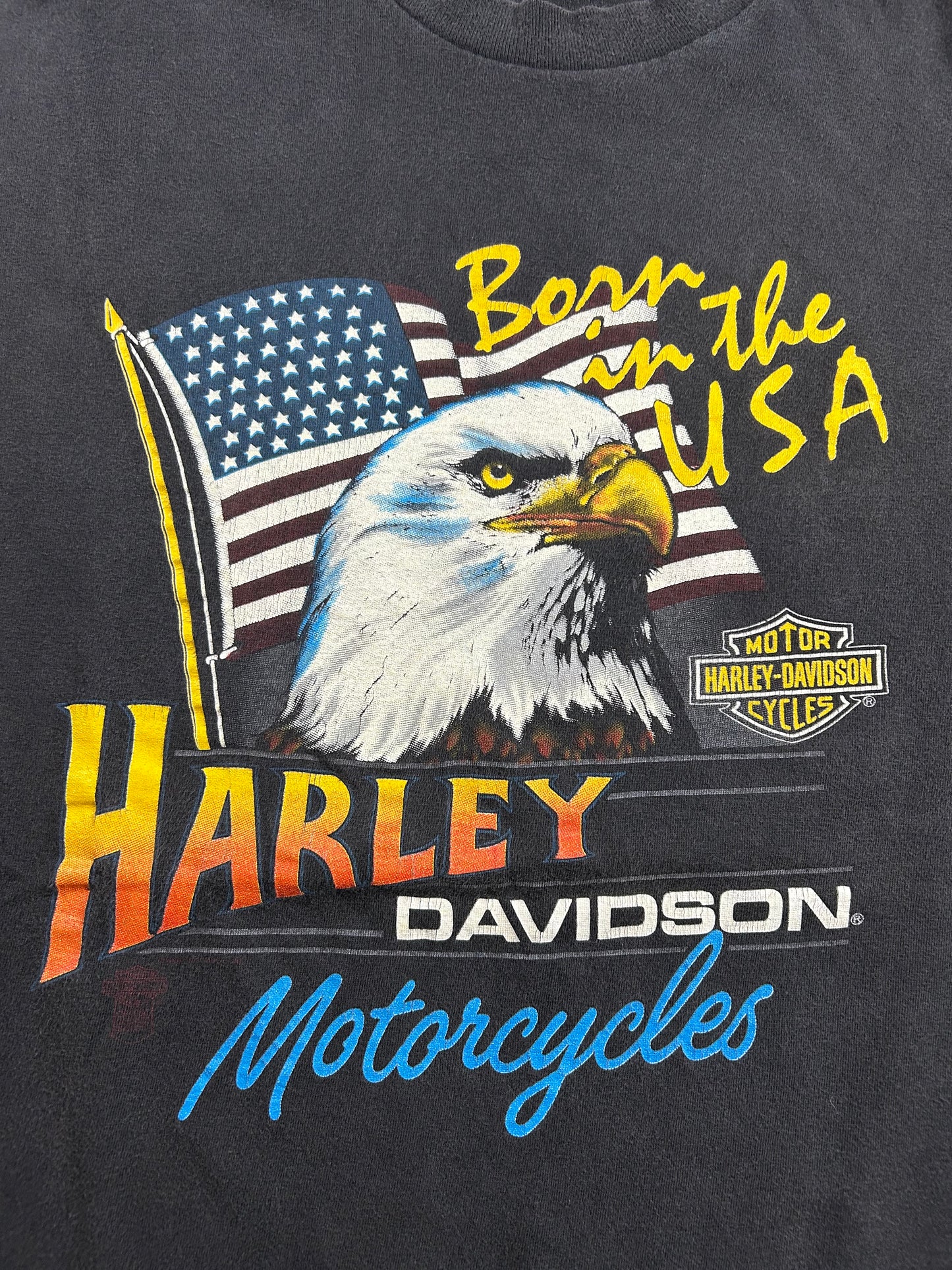 Vintage Harley Davidson Born In In The USA Eagle Citrus Heights California 1986 Tee Large 21.5x29.25 Inches