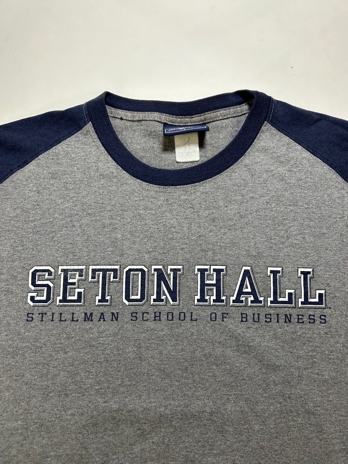 Vintage 00s Jansports Seton Hall Stillman School Of Business College Long Sleeve Tee Large Can Fit XL 23.25x30.25 Inches Gray/Blue