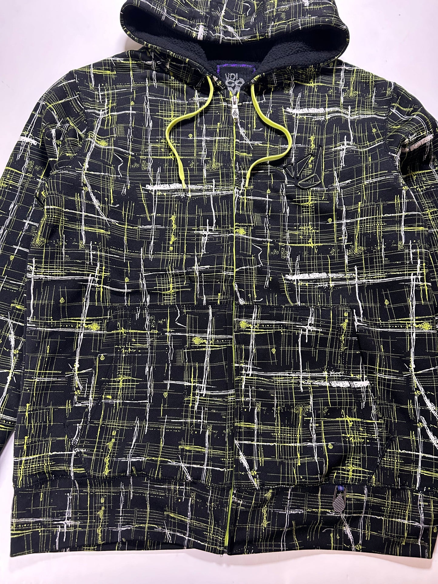 Vintage 00s Volcom Stone Fleeced Lined Zip Up Hooded Sweatshirt Large/Medium Fit 23x29.25 Inches