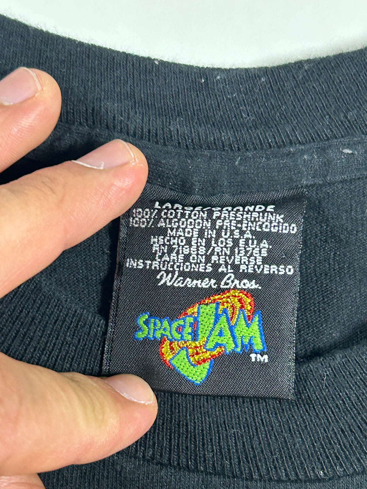Vintage Space Jam Movie Promo Tee 1996 Freeze Looney Tunes All Over Print Rare L/XL Fit  23.25x28.25 Inches