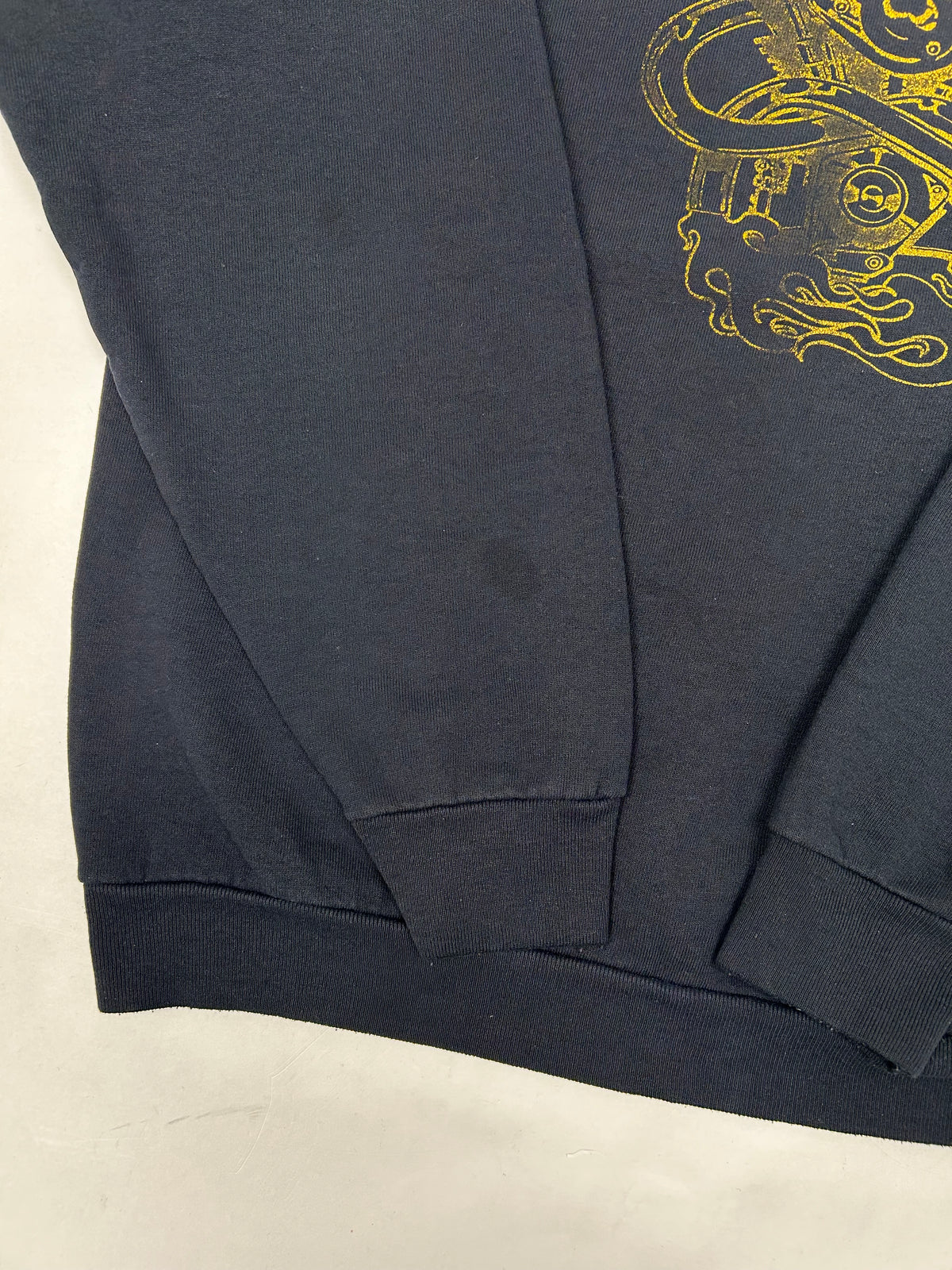 Vintage All Model Harley Specialist Fire Brand Warrington England Crewneck Sweatshirt Chopped Collar M/L Fit 22.75x27 Inches As Is Faded & Worn In