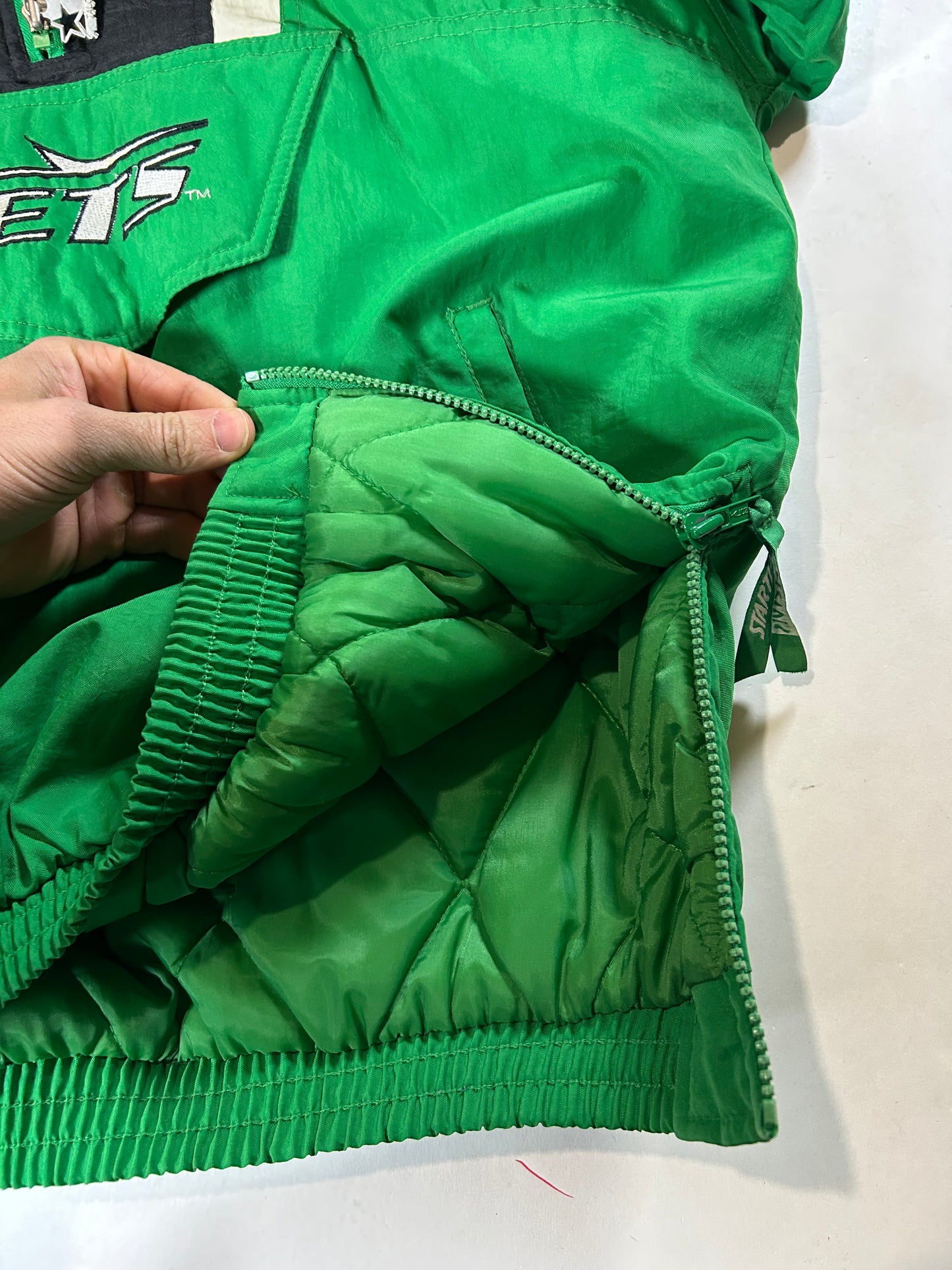 Vintage 90s Starter Authentic Pro Line New York Jets NFL Pouch Pullover Puffer Jacket XL 25.5x29.25 Inches