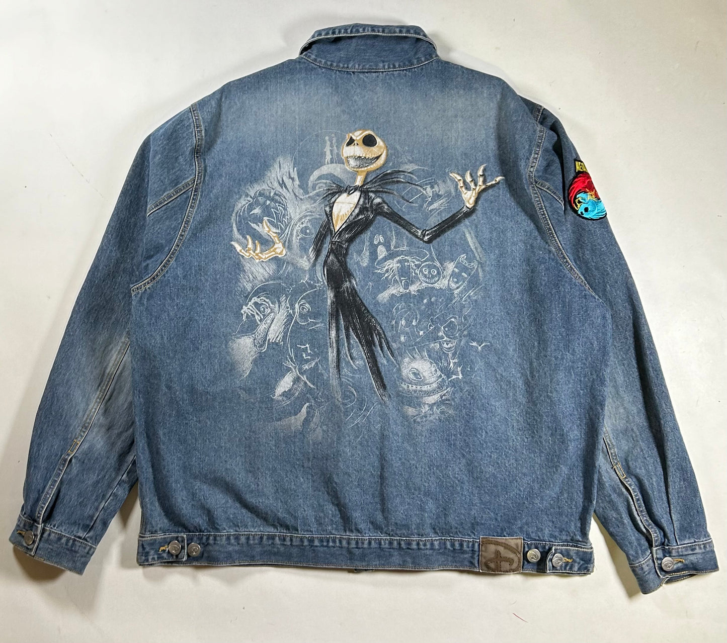 Vintage Disney Studio Jack Skellington Nightmare Before Christmas Denim Jacket 2XL 27.75x29.5 Inches