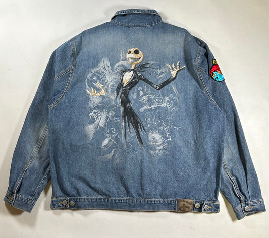 Vintage Disney Studio Jack Skellington Nightmare Before Christmas Denim Jacket 2XL 27.75x29.5 Inches