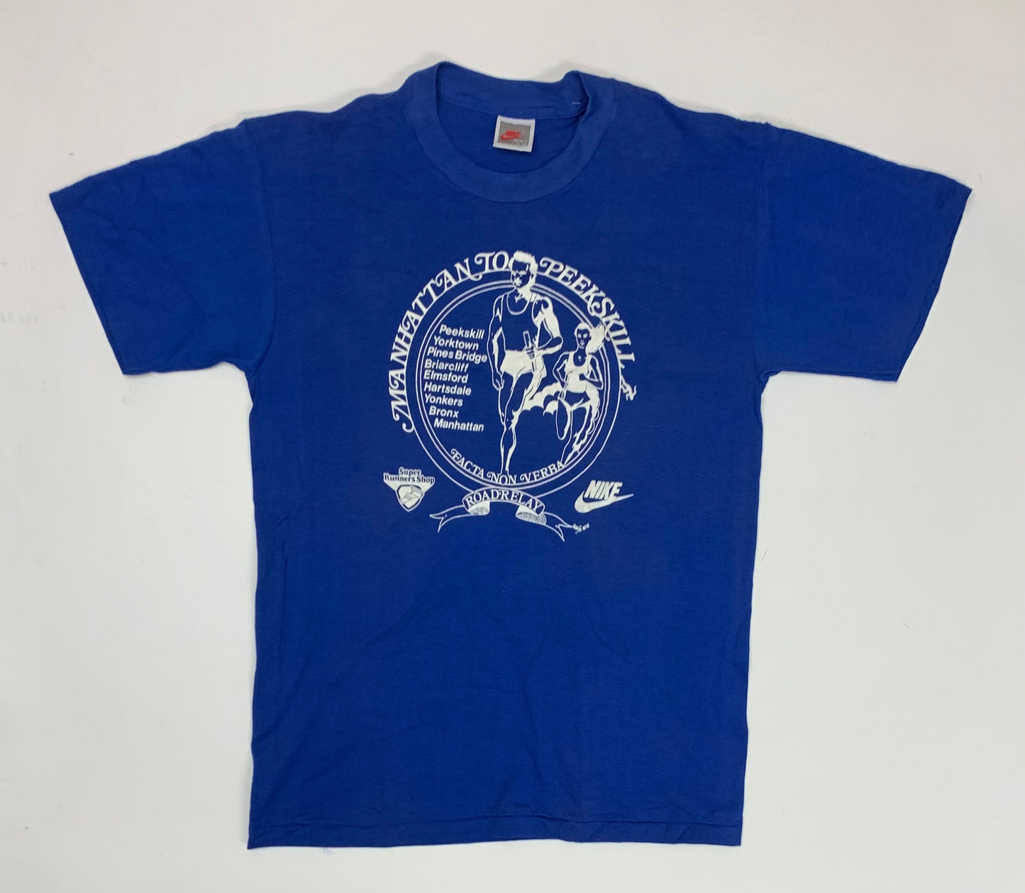 Vintage 1988 Nike Manhattan To Peekskill New York Road Relay Running Tee 19.75x28.5 Inches
