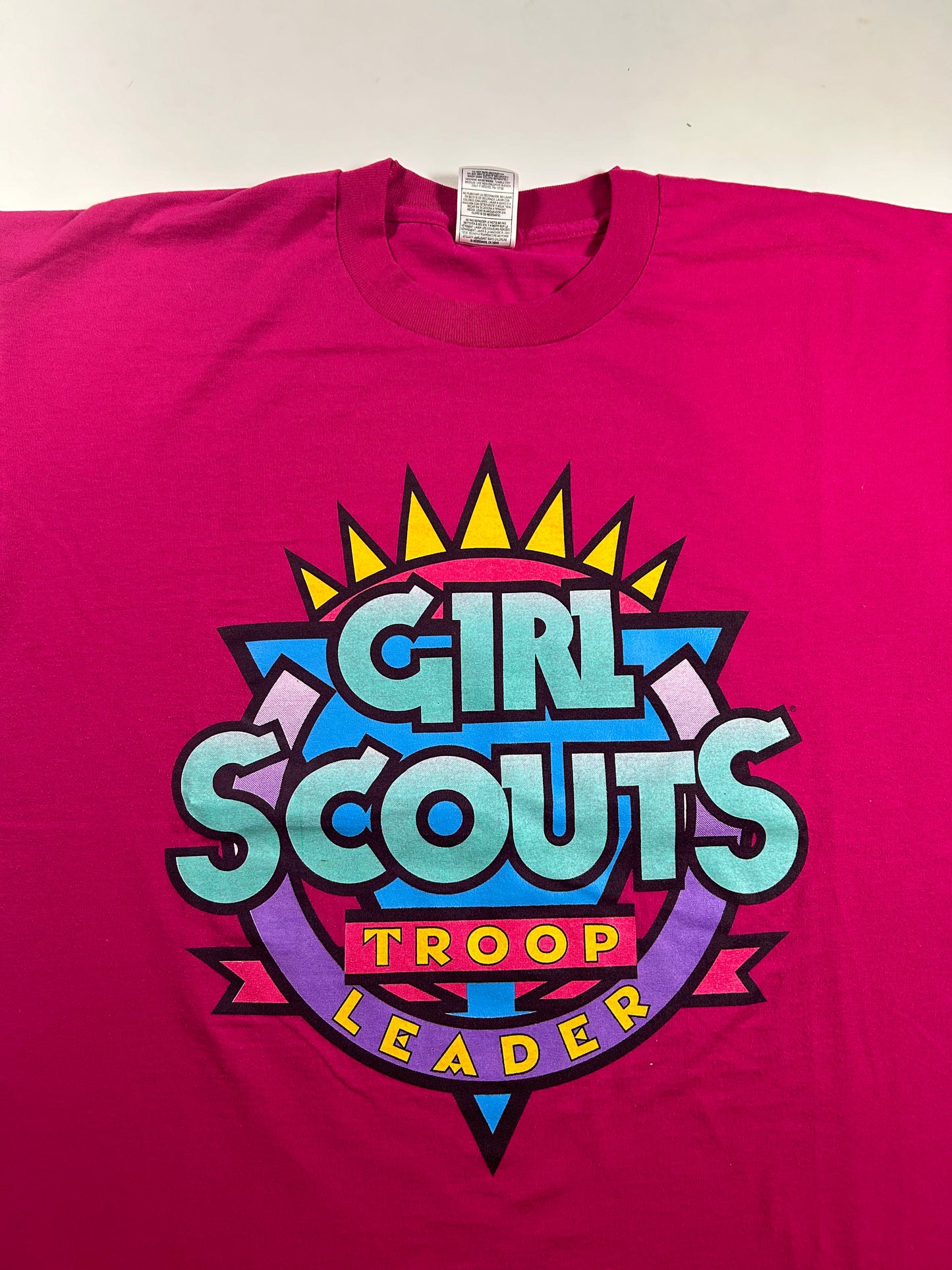 Vintage 90s Girl Scouts Troop Leader Cookies Pink Graphic T-Shirt XL 23.75x29 Inches As Is Has Wear