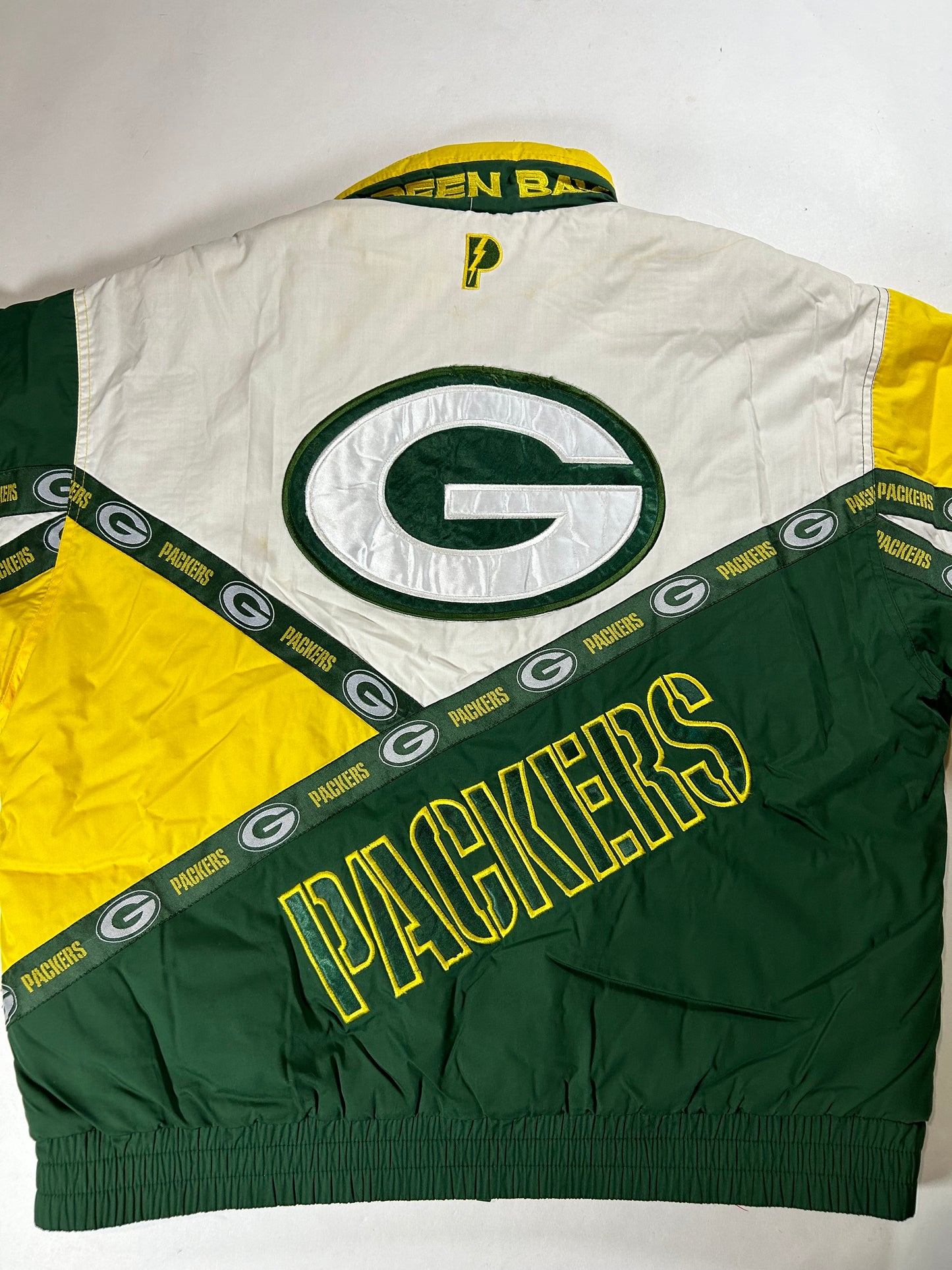 Vintage 90s Pro Player By Daniel Young Green Bay Packers NFL Zip Up Puffer Jacket Large 27.5x28 Inches As Is Has Wear