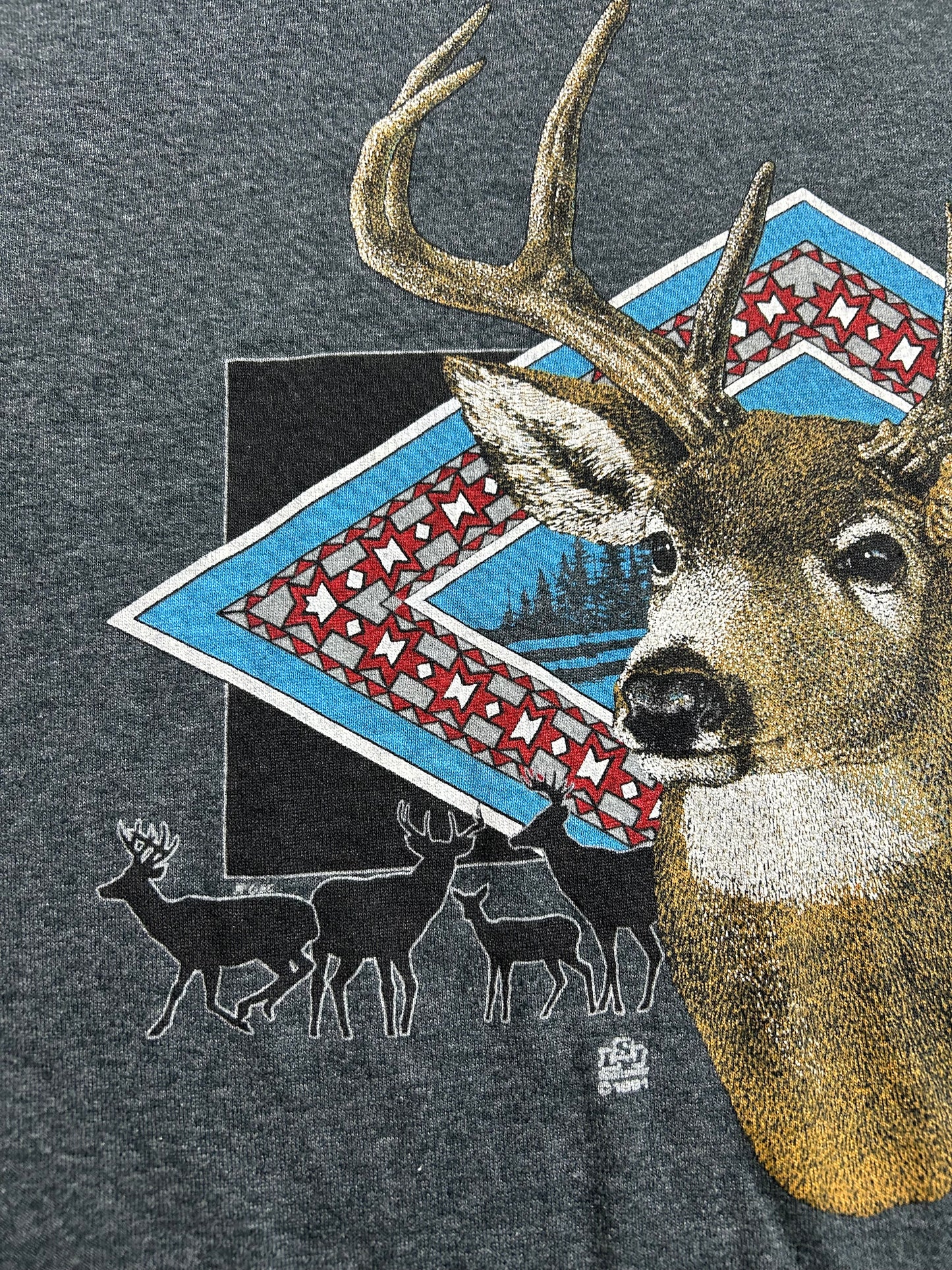 Vintage Jerzees 1991 Whitetail Deer Odocoileus Virginianus Animal Graphic Tee Large/Medium 21x27 Inches