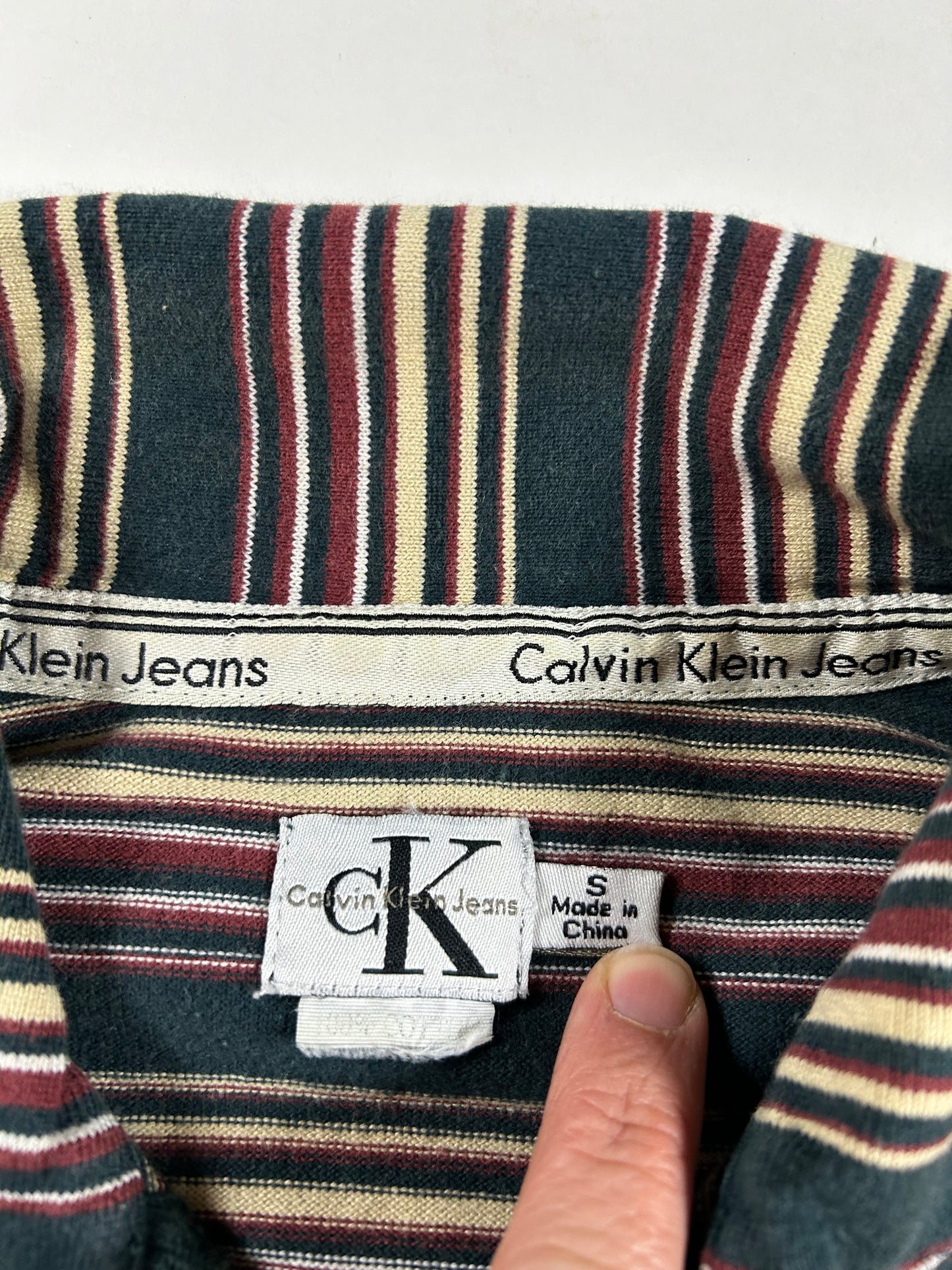 Vintage Calvin Klein Long Sleeve Striped Polo Shirt Rugby Style 22x30.25/31.5 Inches Mediumush Fit Tagged Small Fits Big