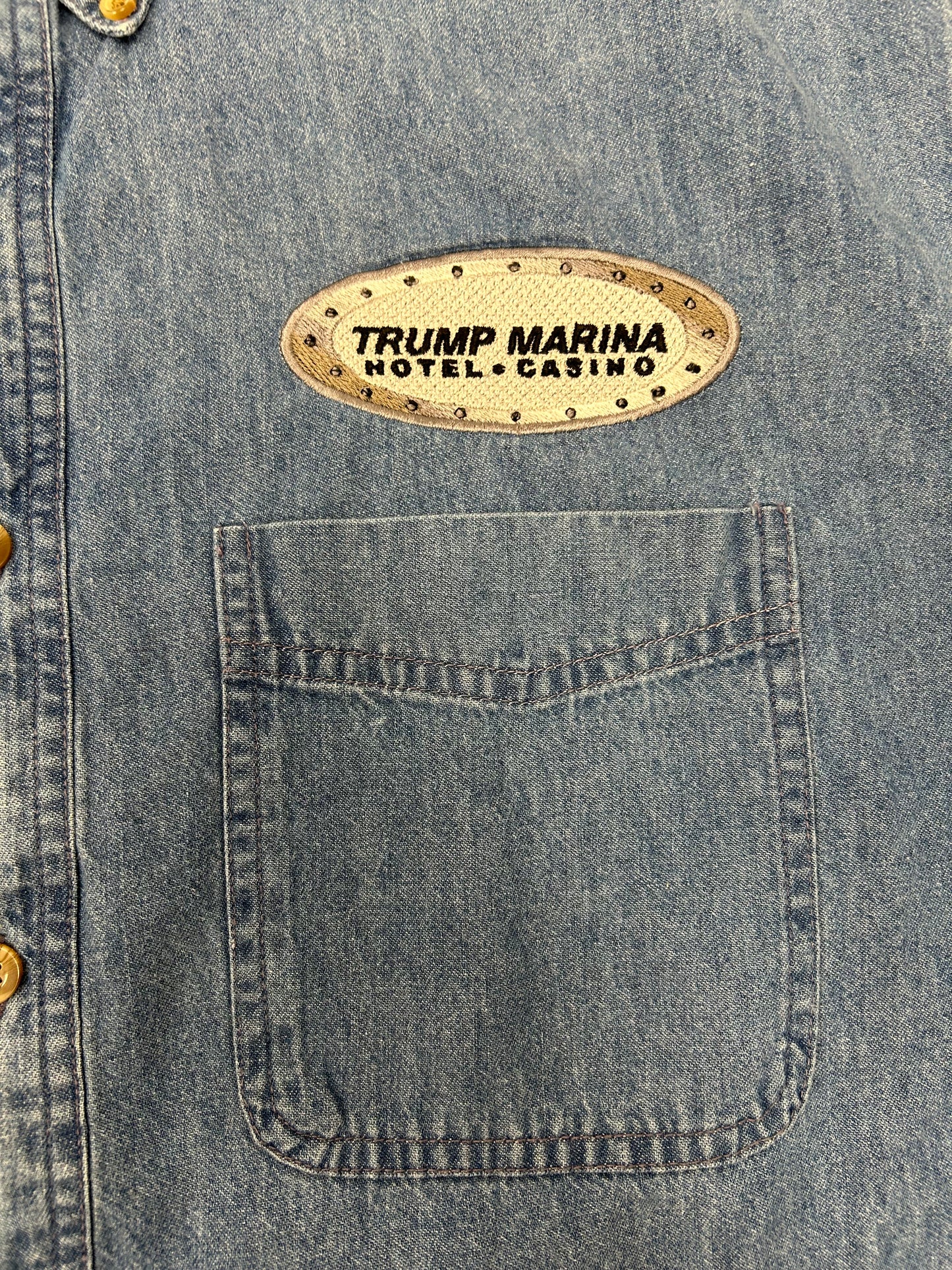 Vintage Trump Marina Hotel Casino Button Up Denim Shirt J. America Medium