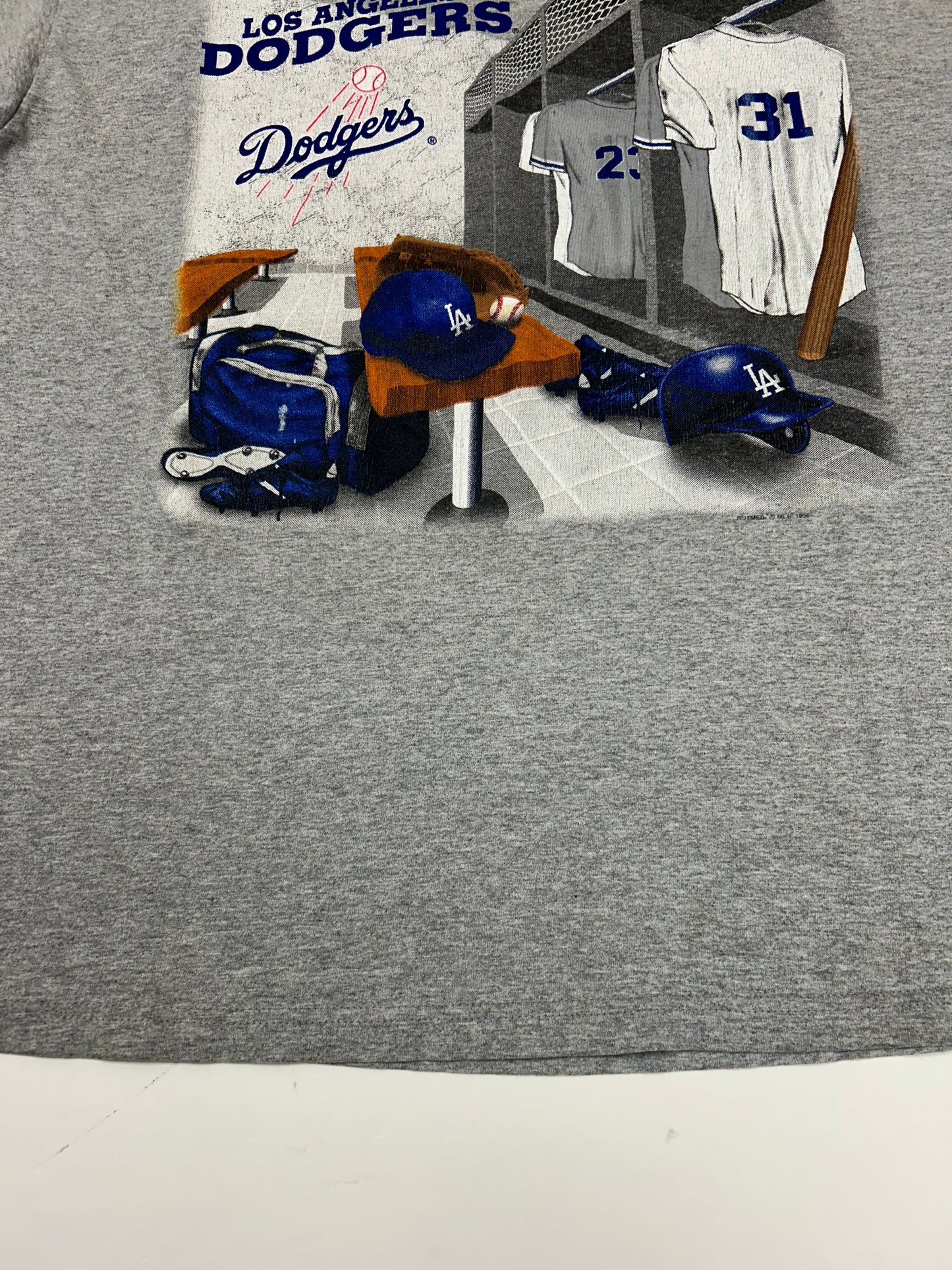 Vintage 90s Los Angeles Dodgers MLB Locker Room T-Shirt XL 24.25x30 Inches Lee Sport Nutmeg Gray