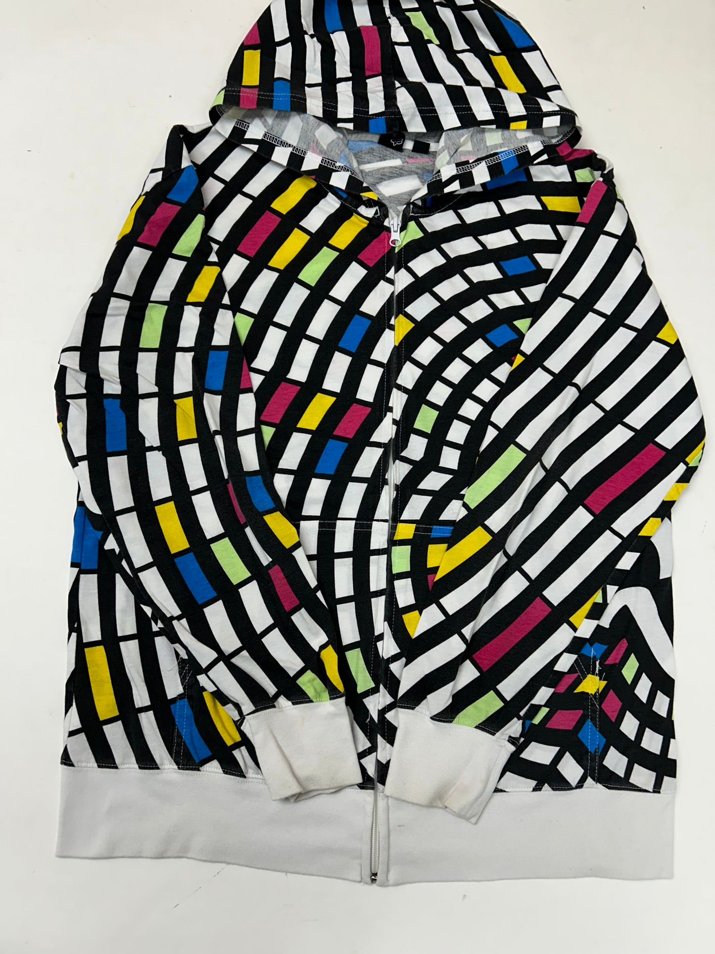 Vintage 00s Fox Racing Motocross Zip Up Abstract Thin Hooded Sweatshirt M/L Fit 22.75x28.75 Inches