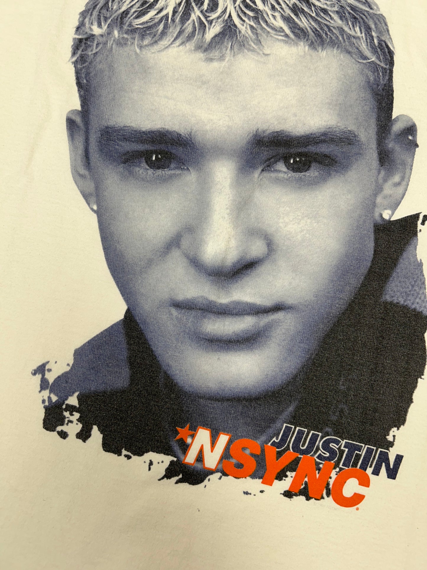 Vintage 1999 *NSYNC Justin Timberlake Big Face Graphic Boy Band Music Tee Tultex Large 21.5x29.25 Inches White